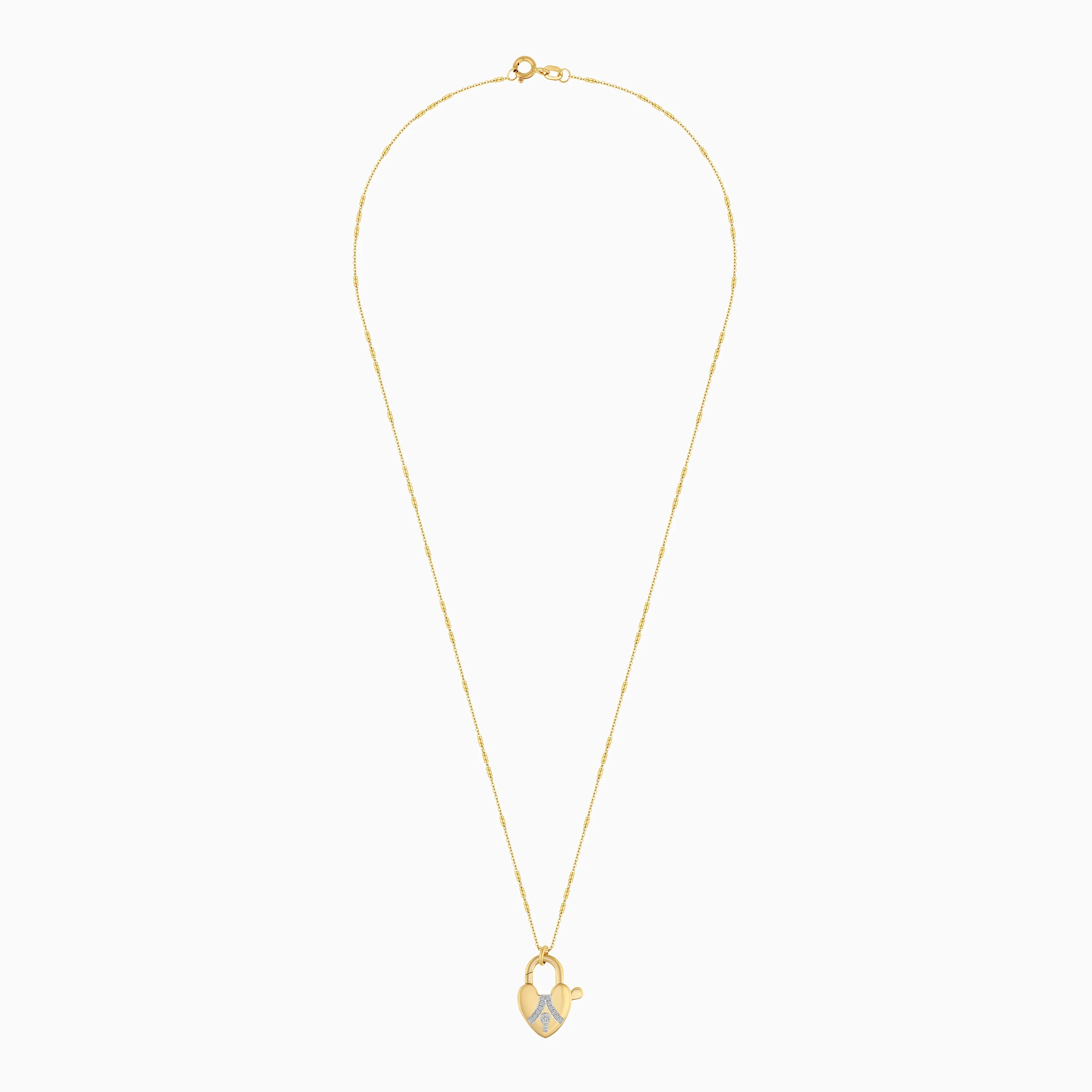 18K Solid Gold Necklace Adorned with Heart-Shaped Lock Set with Natural Diamonds - Image 2