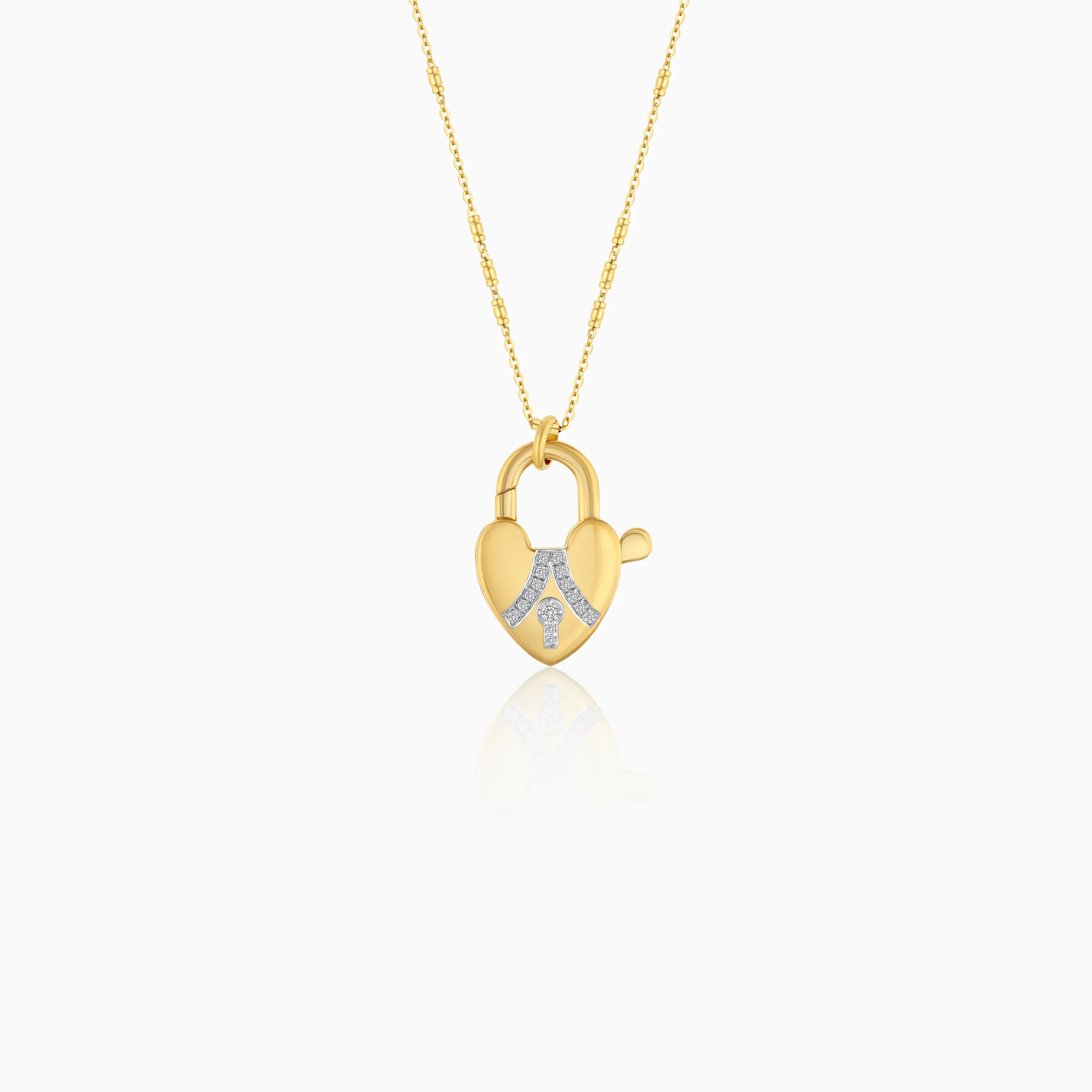 18K Solid Gold Necklace Adorned with Heart-Shaped Lock Set with Natural Diamonds - Image 2