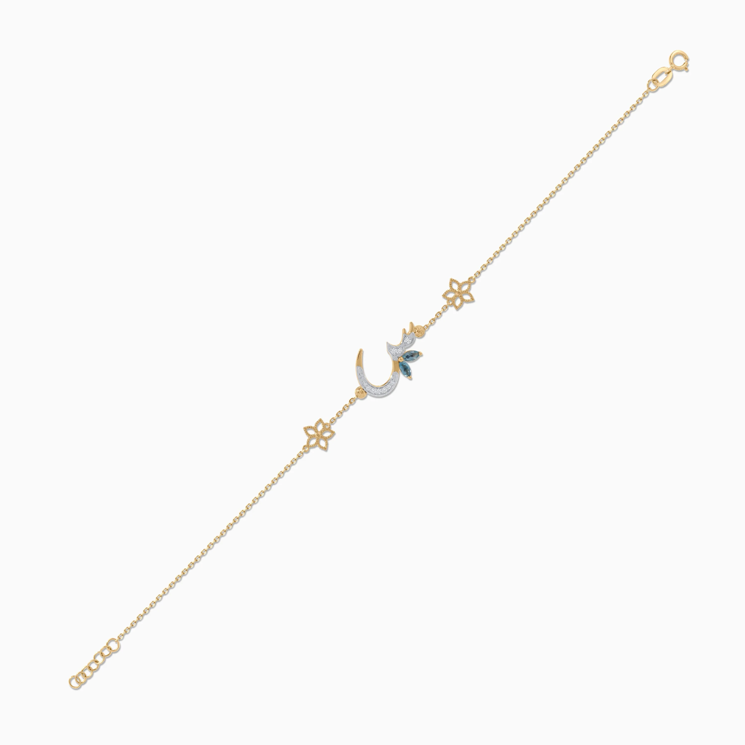 18K Yellow Gold 'Seen' Letter Bracelet with Natural Diamonds & Blue Topaz | Horoufi Diamond Collection - Image 3