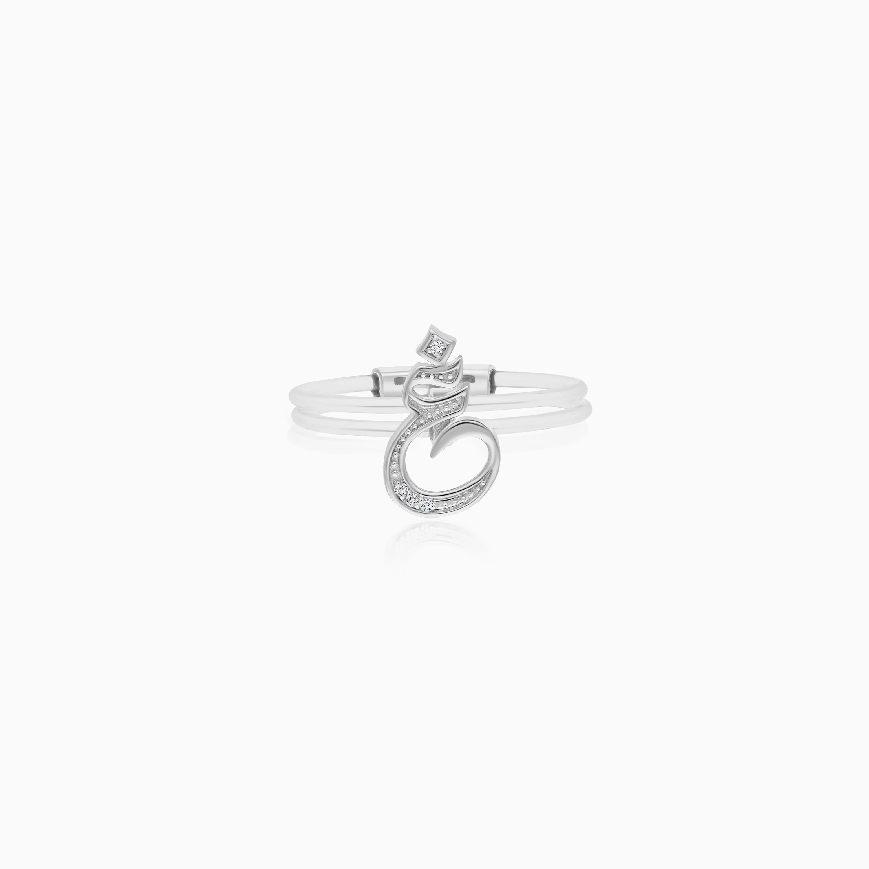 18K Gold Floating Ring "Ghayn" Letter with Natural Diamonds - Image 2