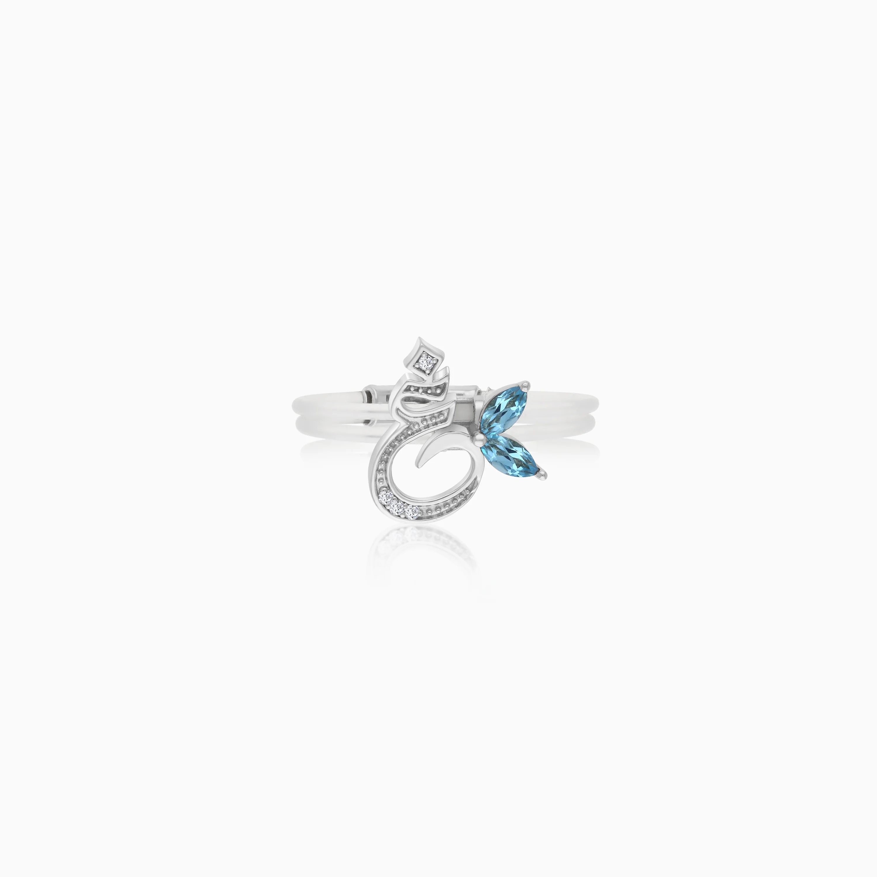 18K Gold Floating Ring "Ghayn" Letter with Natural Diamonds and Gemstones - Image 10