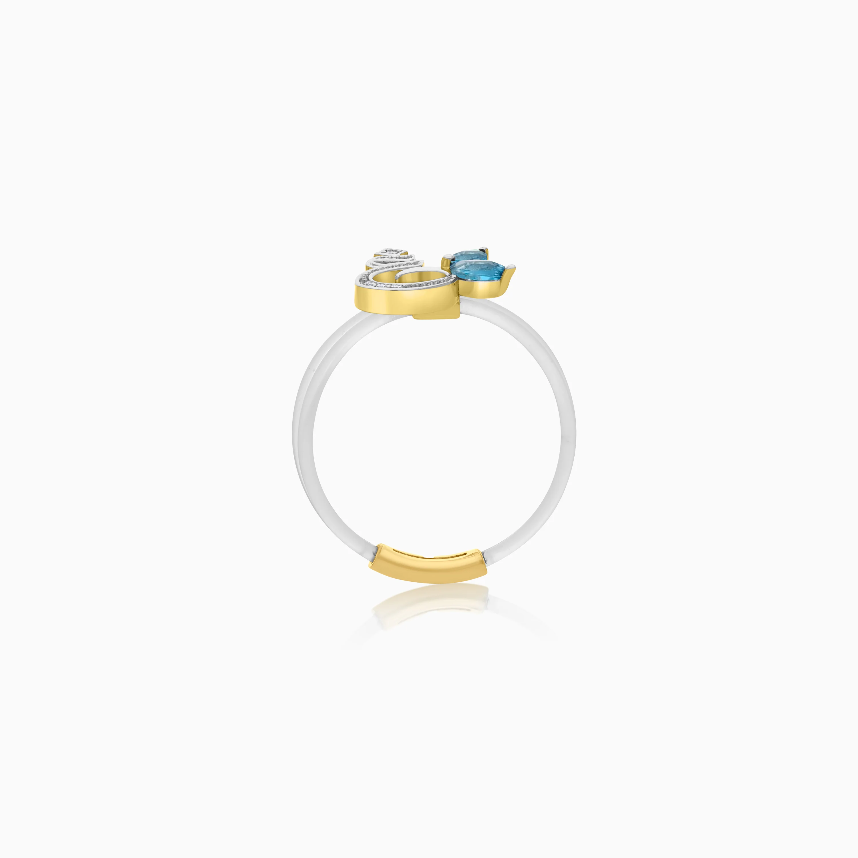 18K Gold Floating Ring "Ghayn" Letter with Natural Diamonds and Gemstones - Image 14