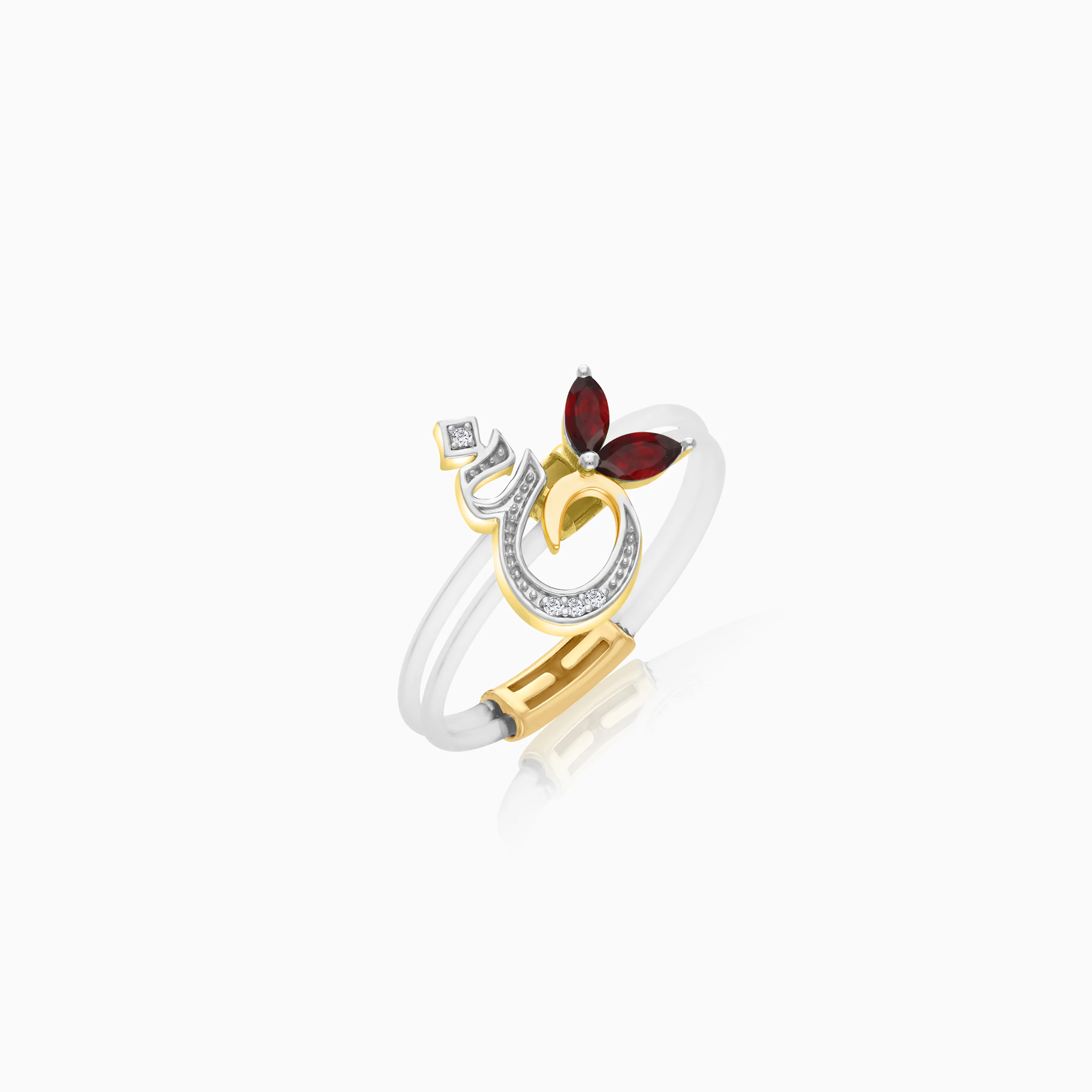 18K Gold Floating Ring "Ghayn" Letter with Natural Diamonds and Gemstones - Image 2