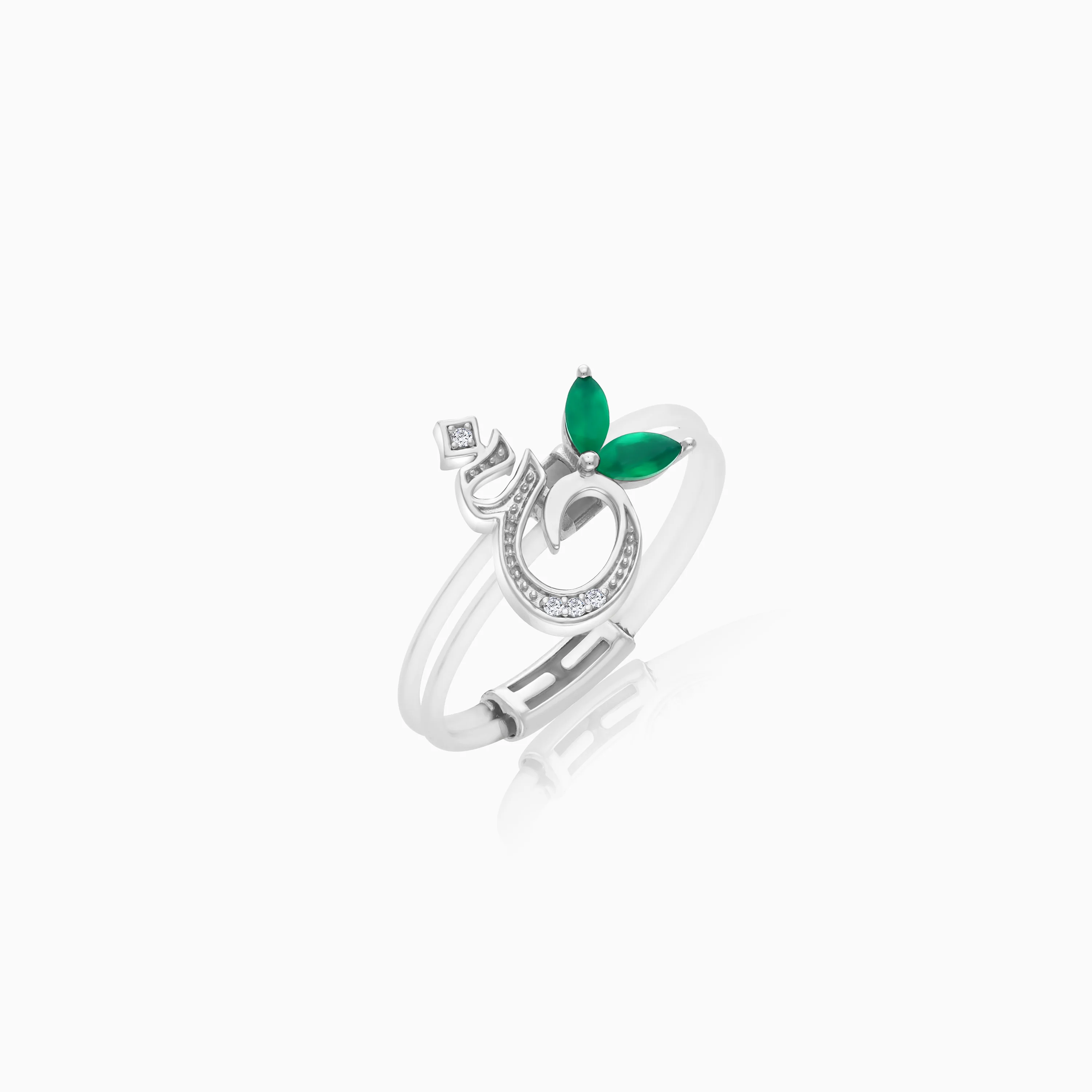 18K Gold Floating Ring "Ghayn" Letter with Natural Diamonds and Gemstones - Image 3