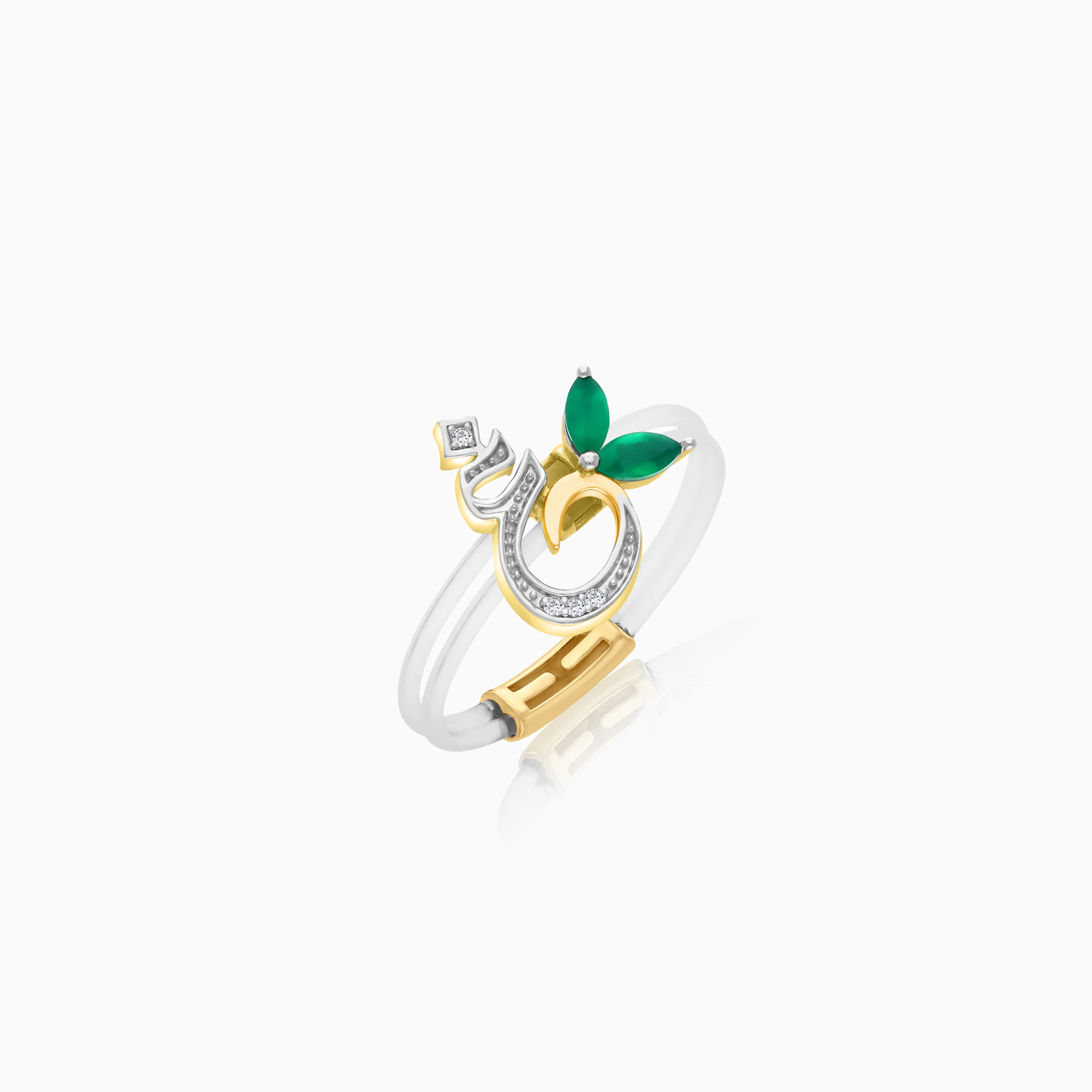 18K Gold Floating Ring "Ghayn" Letter with Natural Diamonds and Gemstones - Image 4