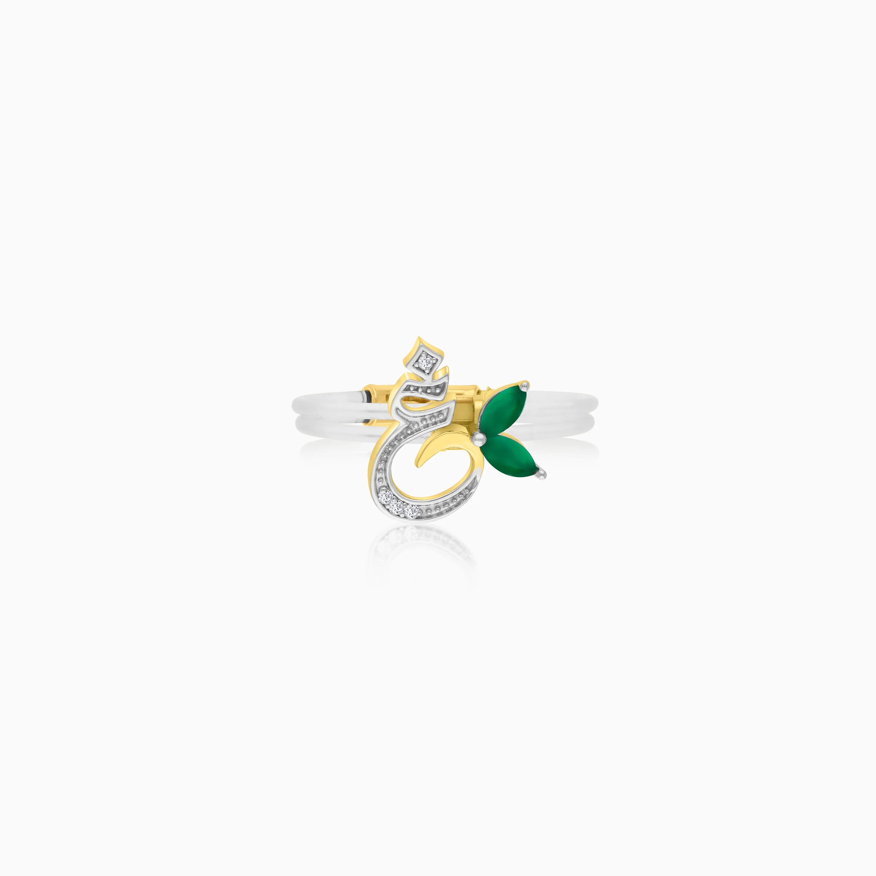 18K Gold Floating Ring "Ghayn" Letter with Natural Diamonds and Gemstones - Image 8