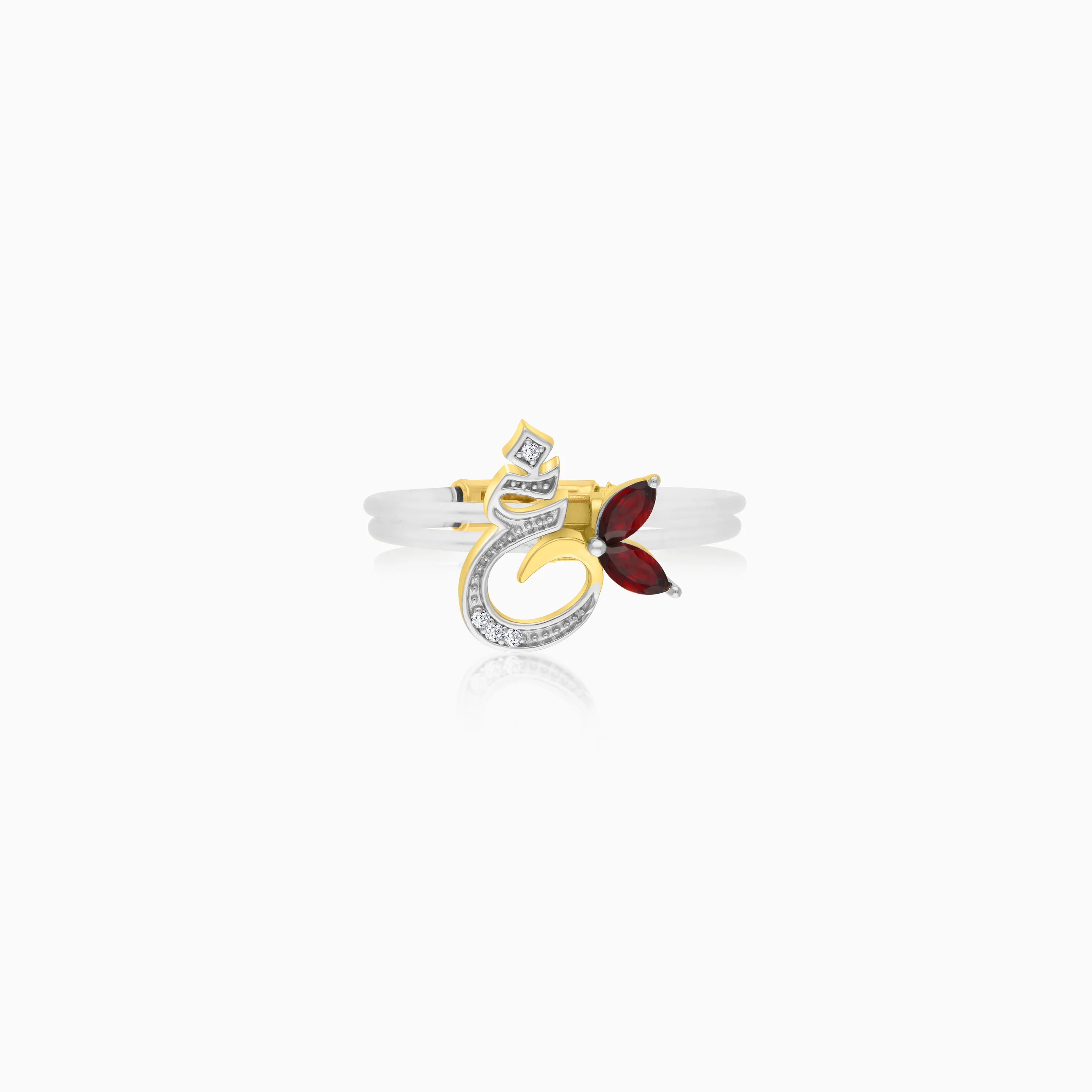18K Gold Floating Ring "Ghayn" Letter with Natural Diamonds and Gemstones - Image 9