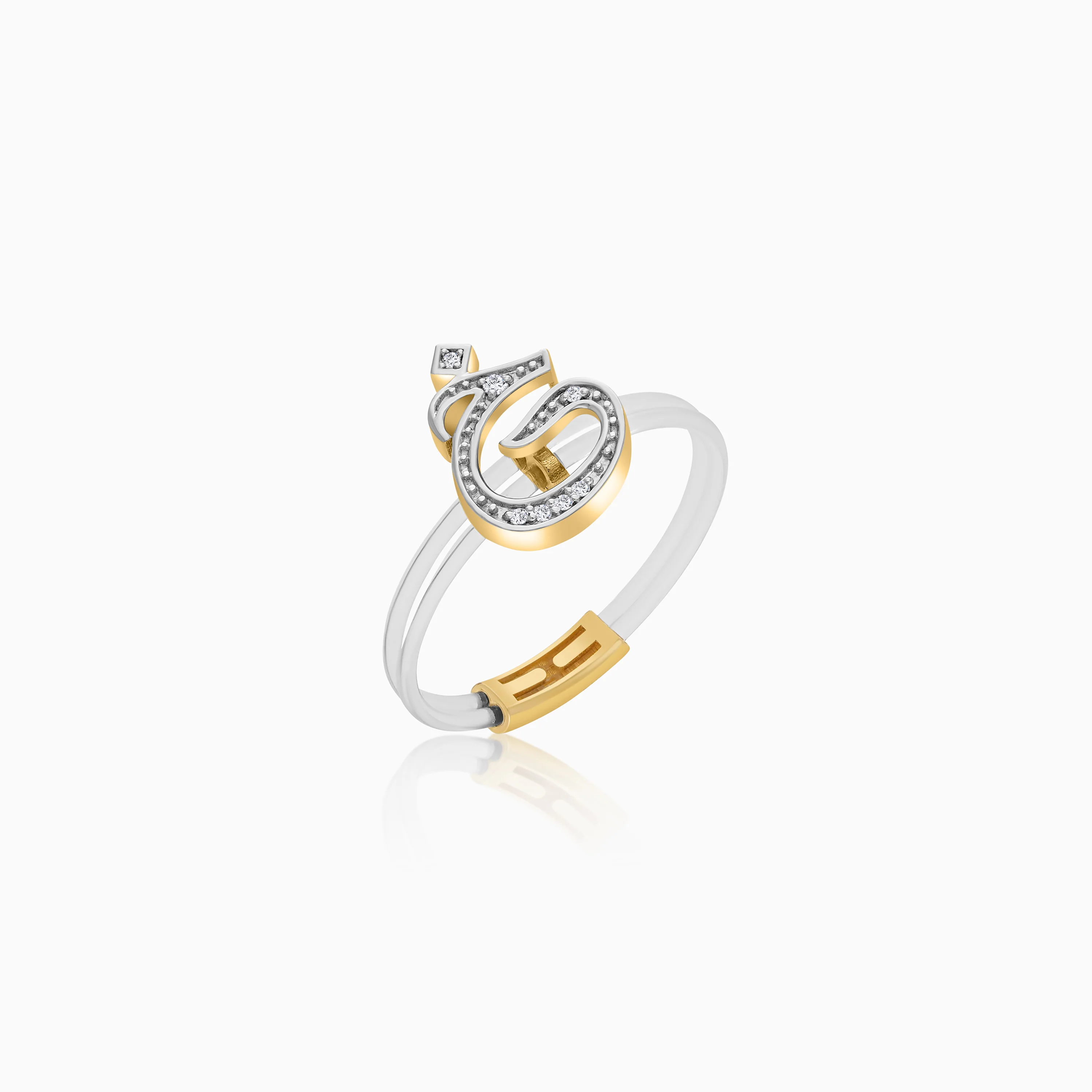 18K Gold Floating Ring "Khaa" Letter with Natural Diamonds - Image 2