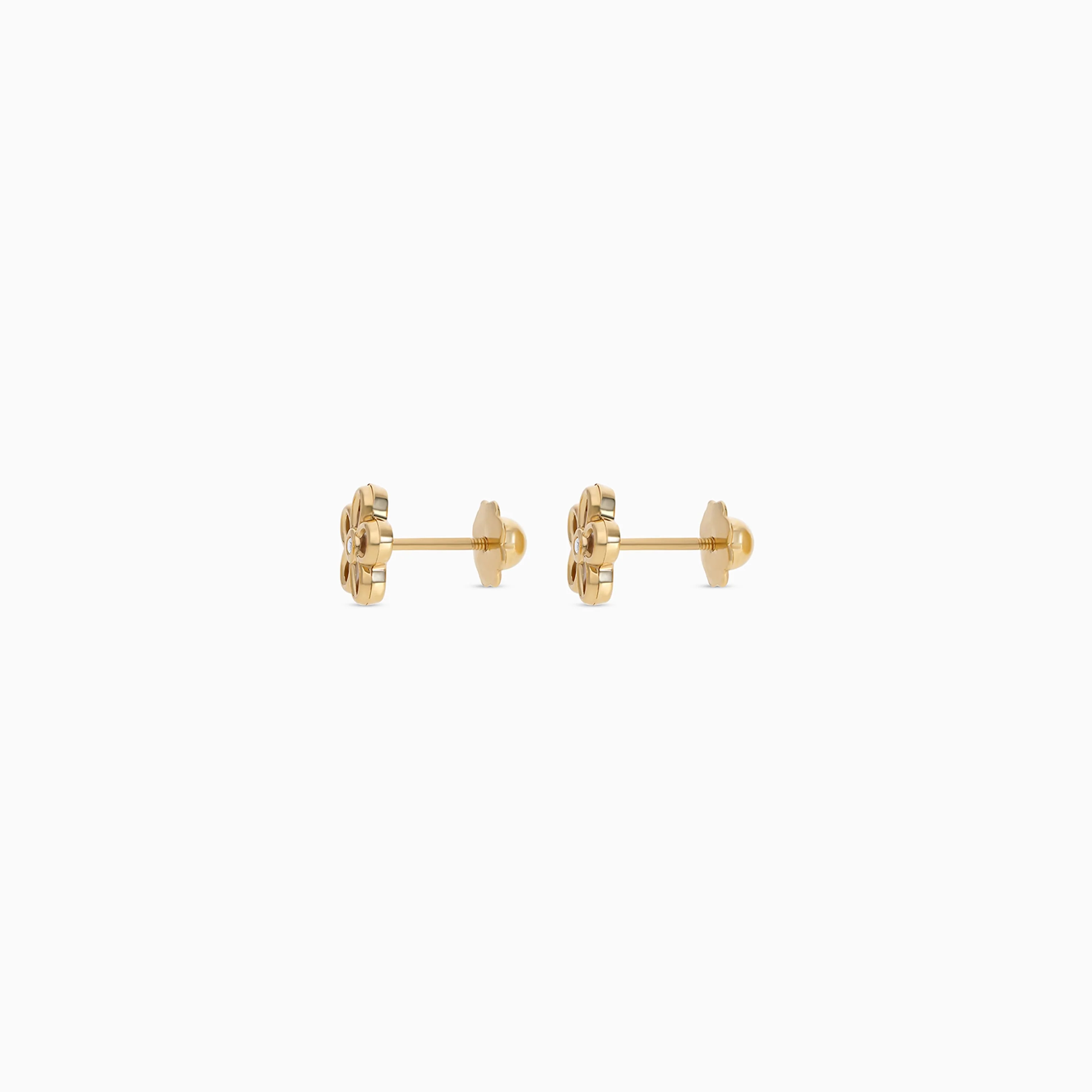 18K Gold Flower Shape Earrings with Center Zircon for Kids - Image 3
