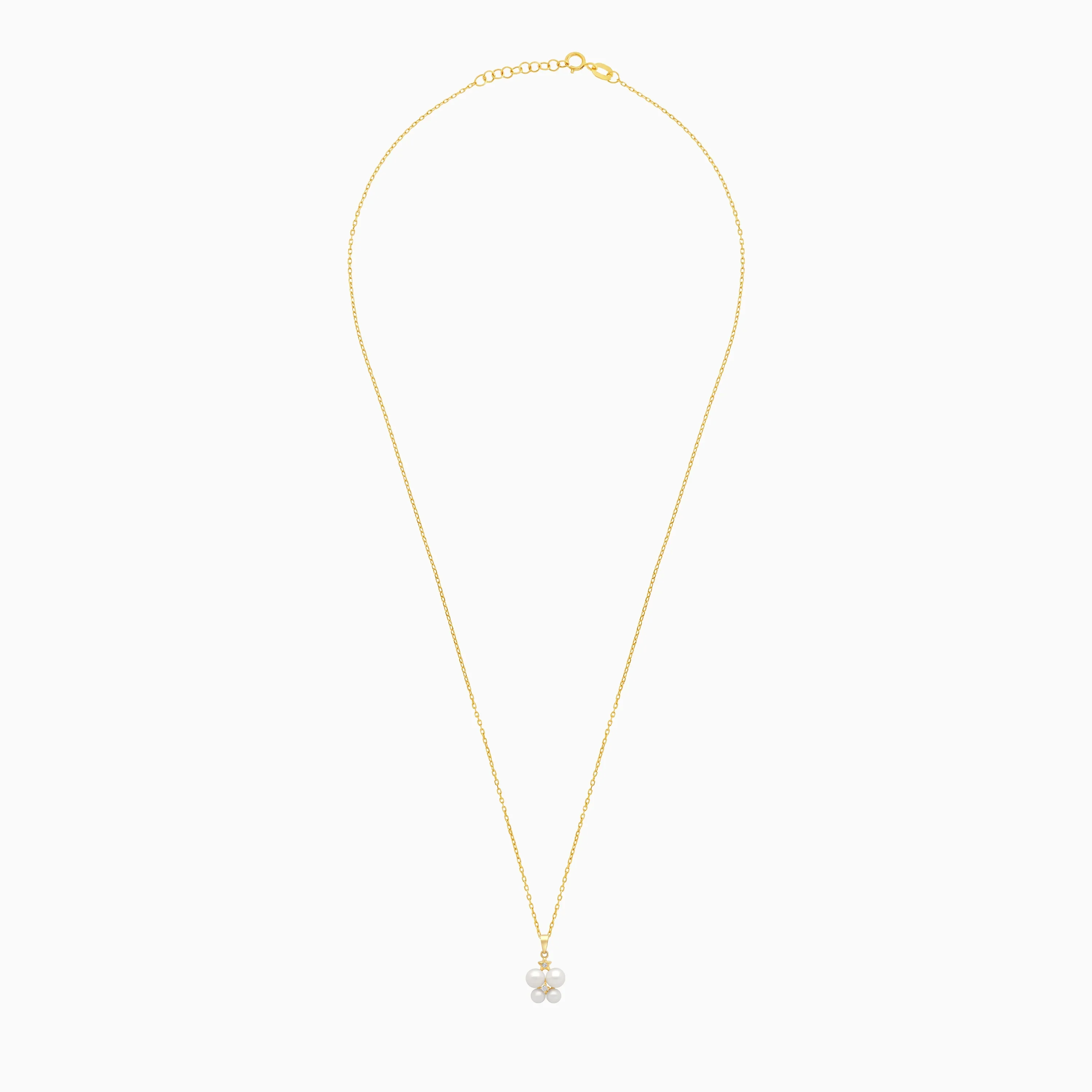 18k yellow gold necklace decorated by a single zircon stone in the centre surrounded by different sizes of pearls - Image 2