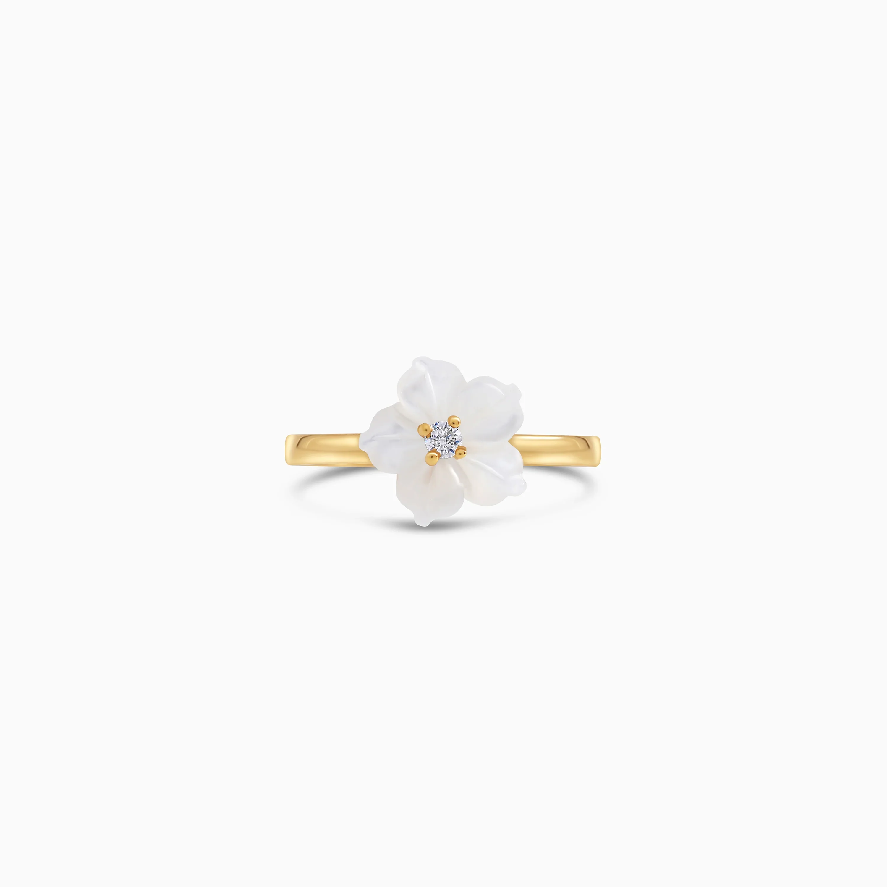 18K Gold Ring with White MOP Flower & Zircon – Women Designs - Image 3