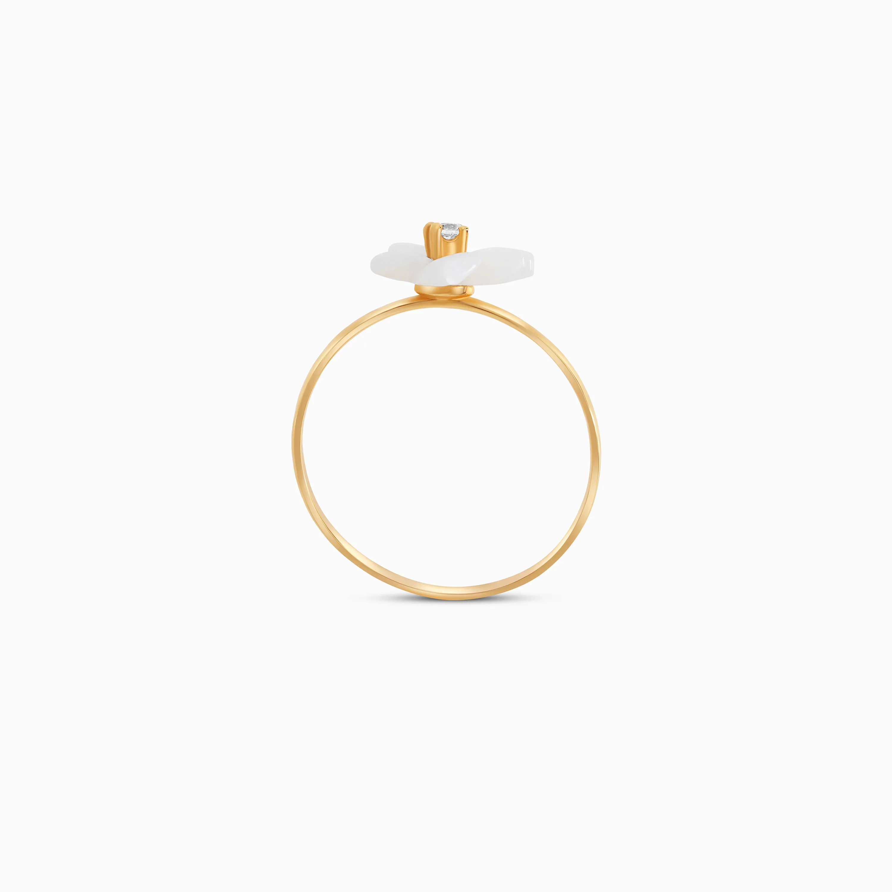 18K Gold Ring with White MOP Flower & Zircon – Women Designs - Image 4