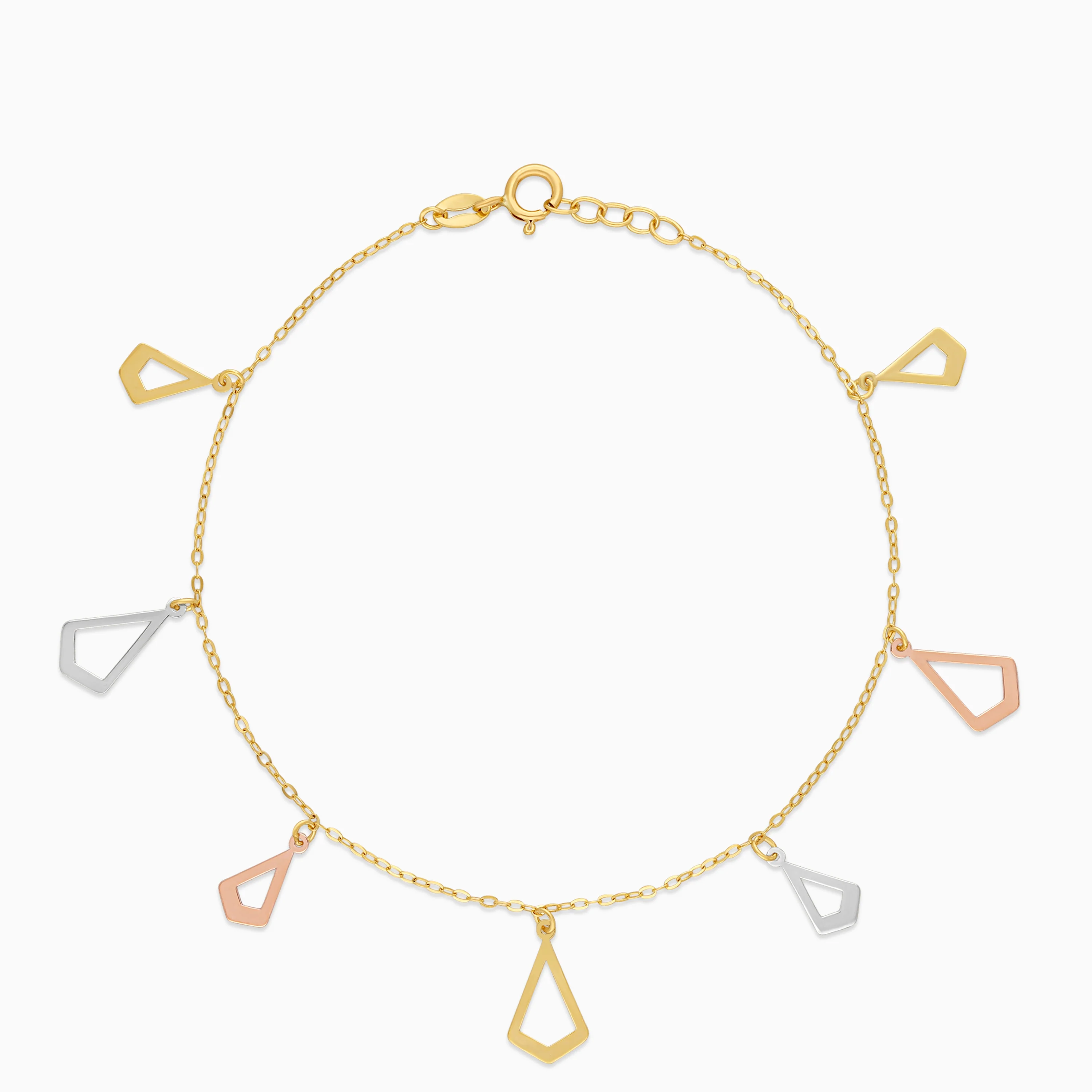 18K Gold Tri-Color 2 Sizes Almond Charm Bracelet - Image 2