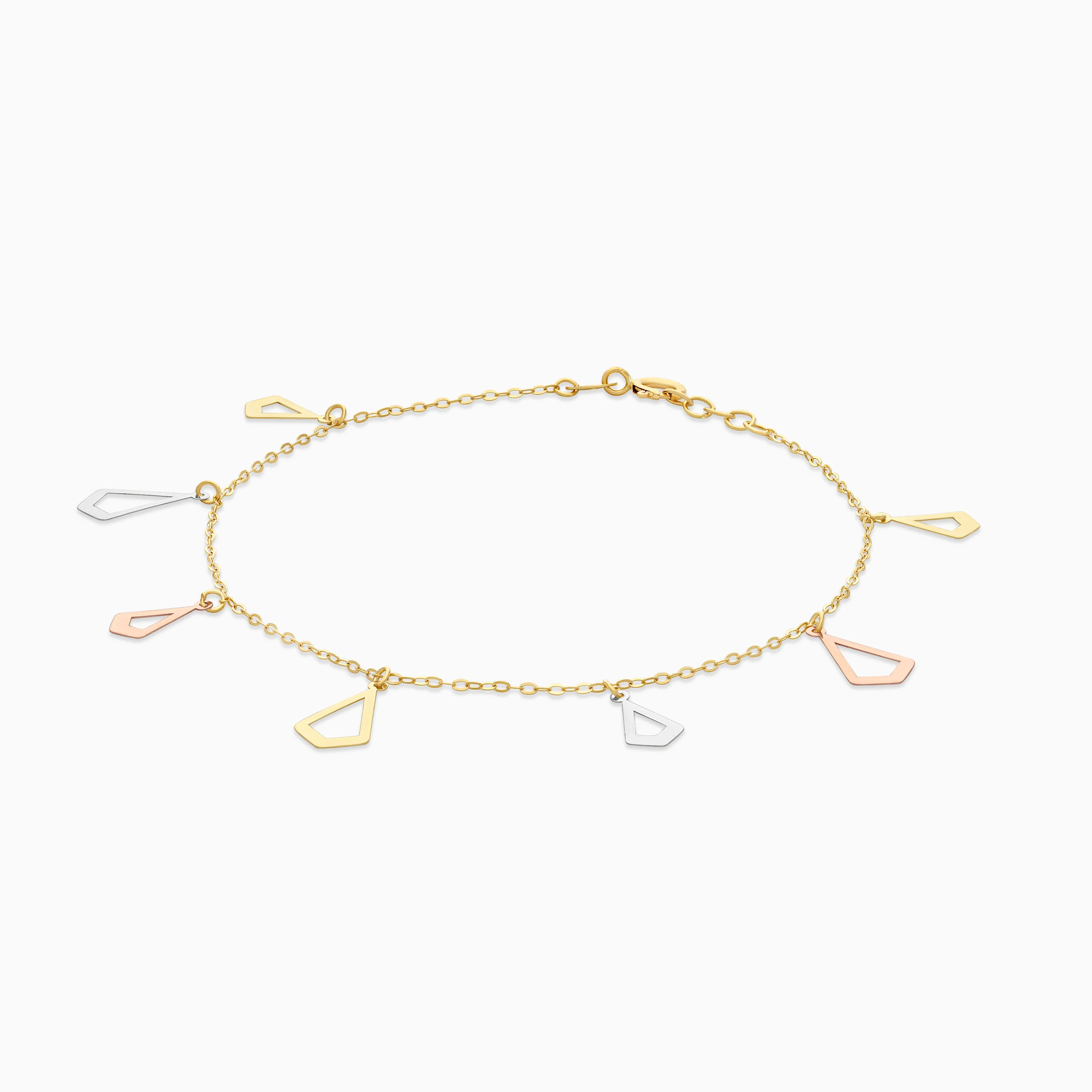 18K Gold Tri-Color 2 Sizes Almond Charm Bracelet - Image 3