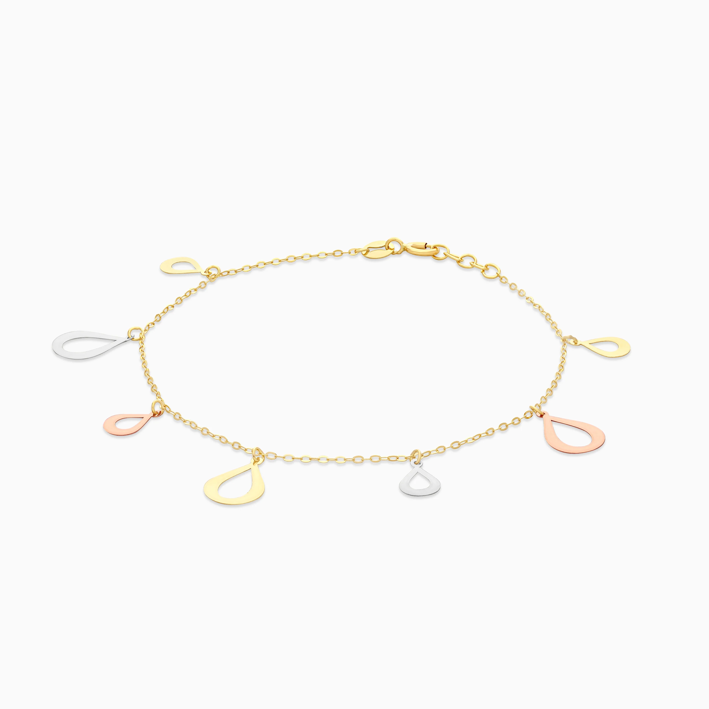 18K Gold Tri-Colour with 2 sizes of Almond Shape Charm Bracelet - Image 2