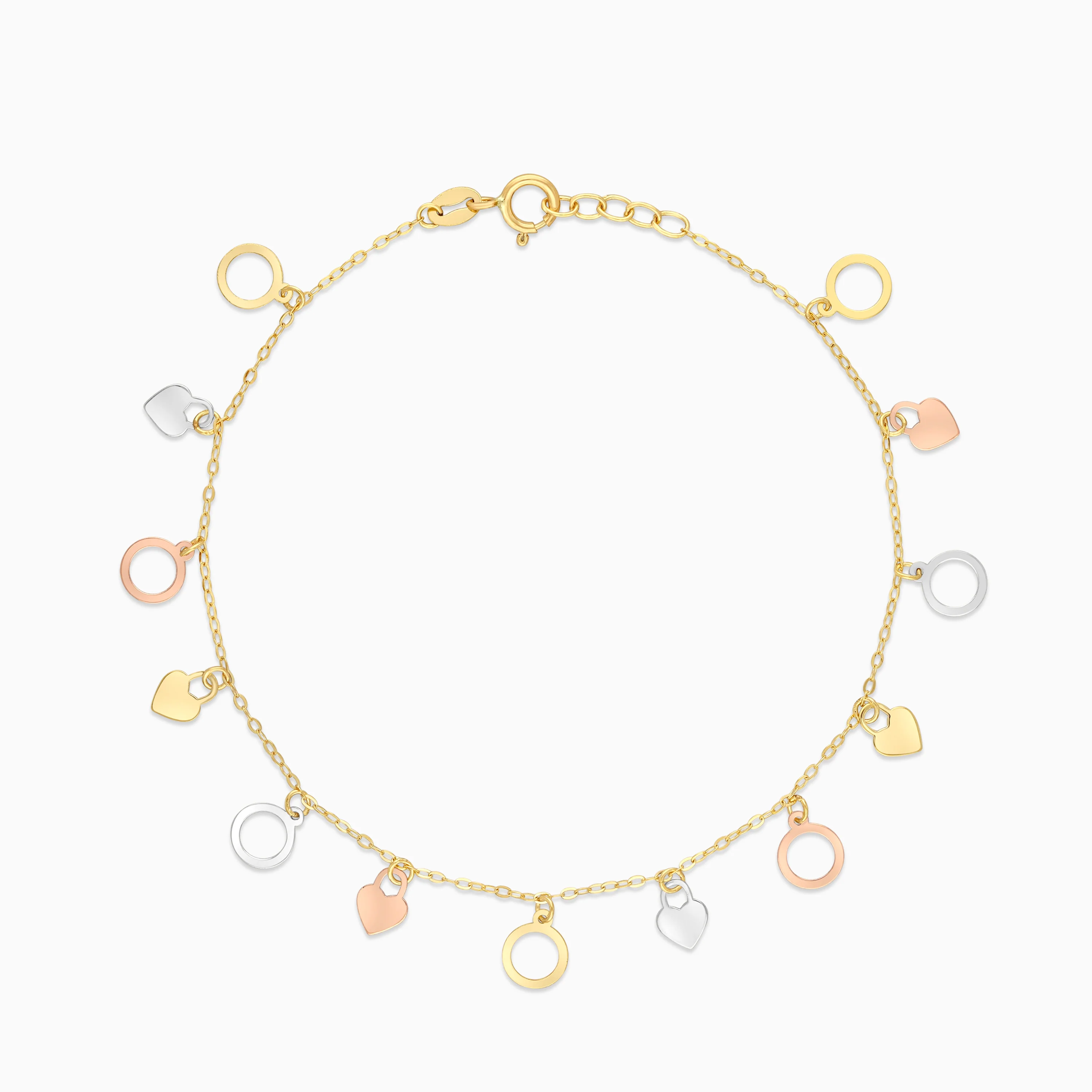 18K Gold Tri-Colour with Dangling Circles & Heart lock shapes - Image 2