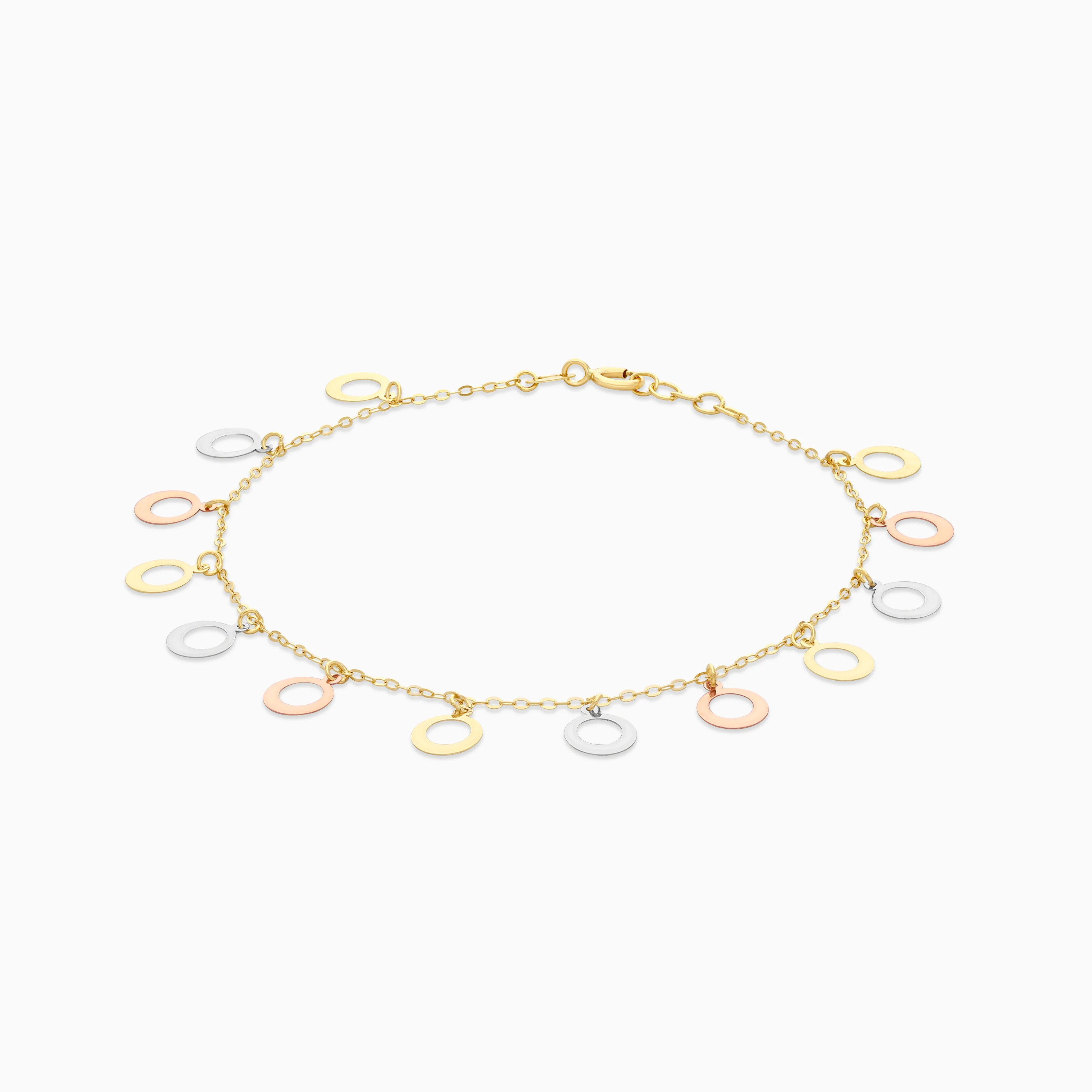 18k Multi-Colour Gold Dangling Circle Charm Bracelet - Image 3