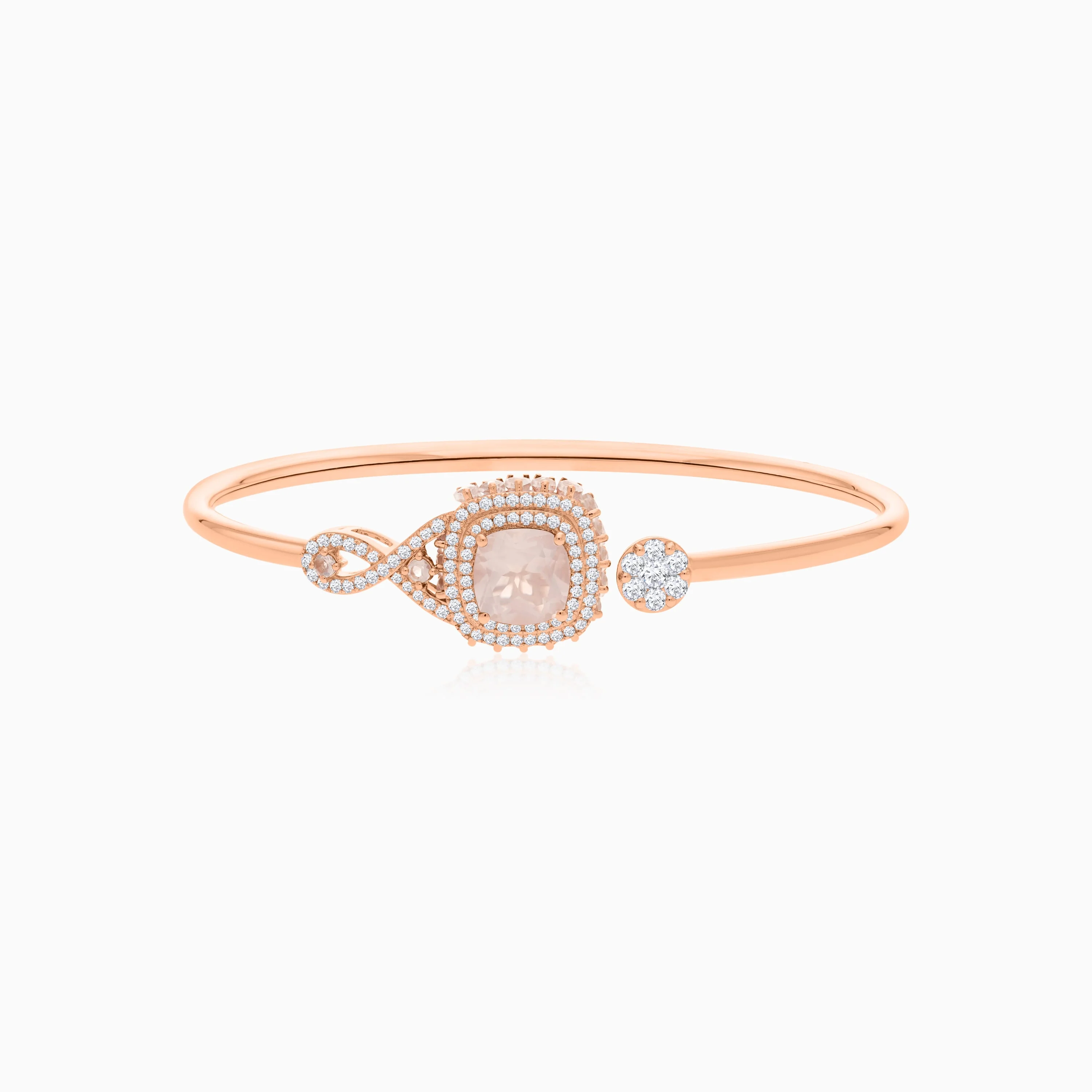18K Rose Gold Bangle featuring a stunning Natural Diamond and Rose quartz stones - Image 3