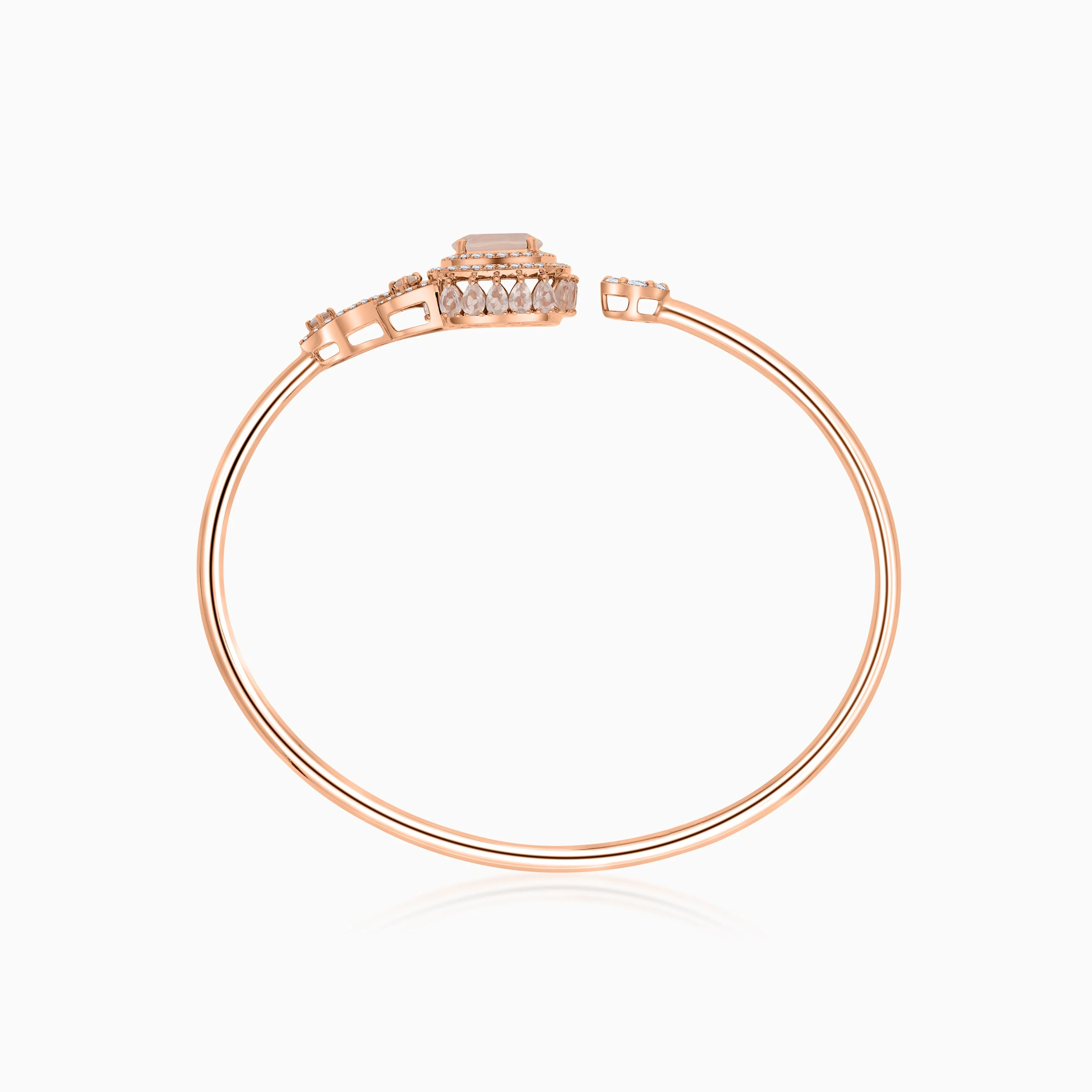 18K Rose Gold Bangle featuring a stunning Natural Diamond and Rose quartz stones - Image 4