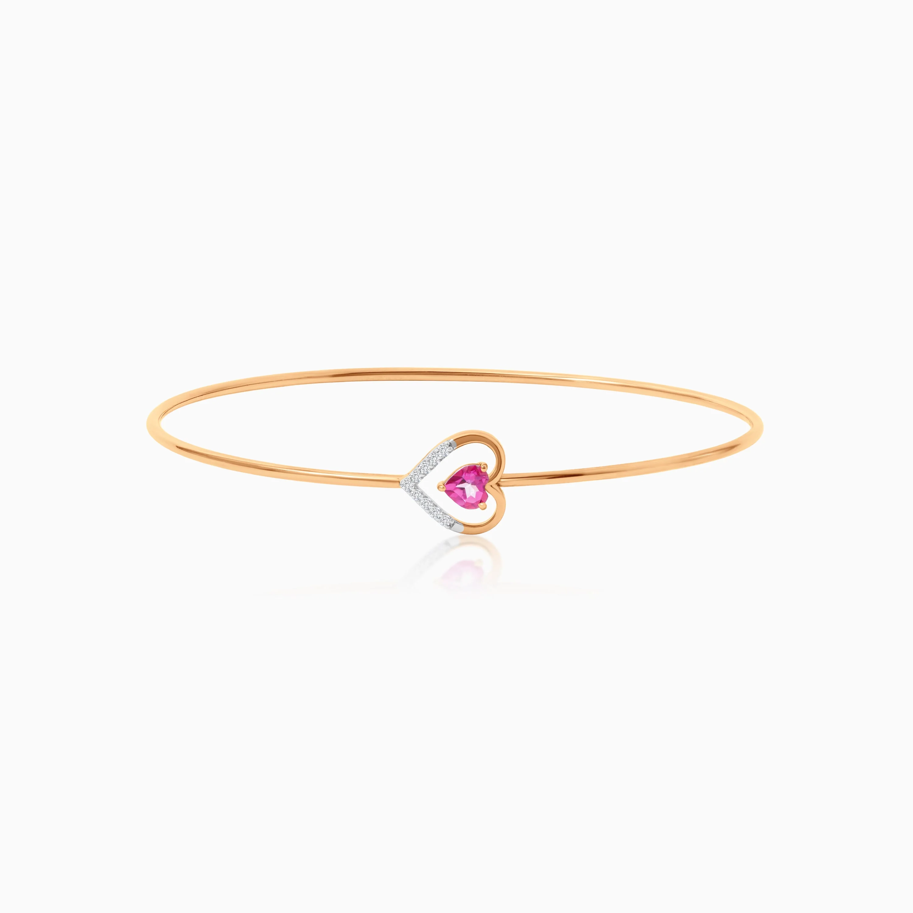 18k Rose Gold Bangle with Pink Topaz Hearts & Natural Diamonds - Image 3
