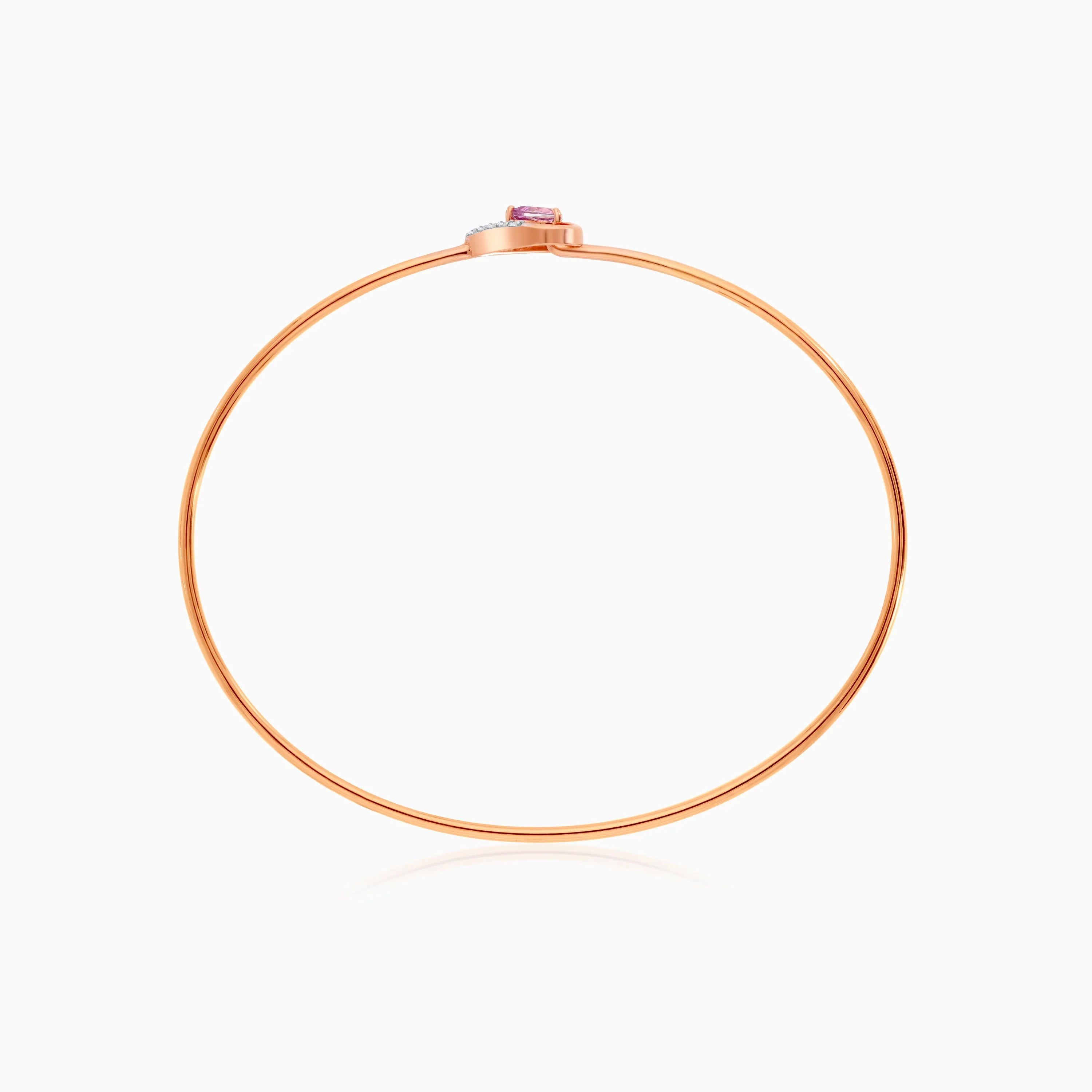18k Rose Gold Bangle with Pink Topaz Hearts & Natural Diamonds - Image 4