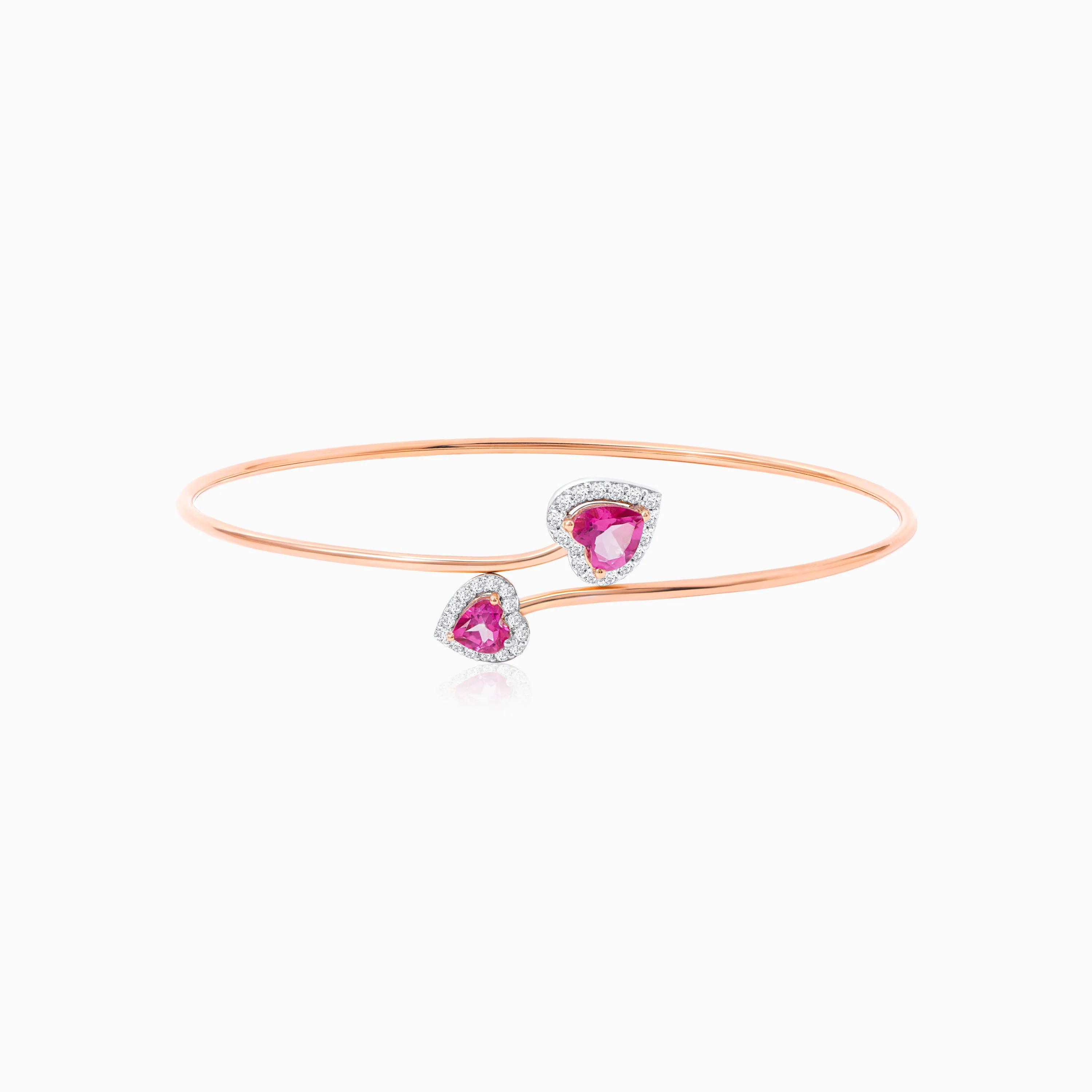 18k Rose Gold Heart Bangle with Pink Topaz & Natural Diamonds - Image 3
