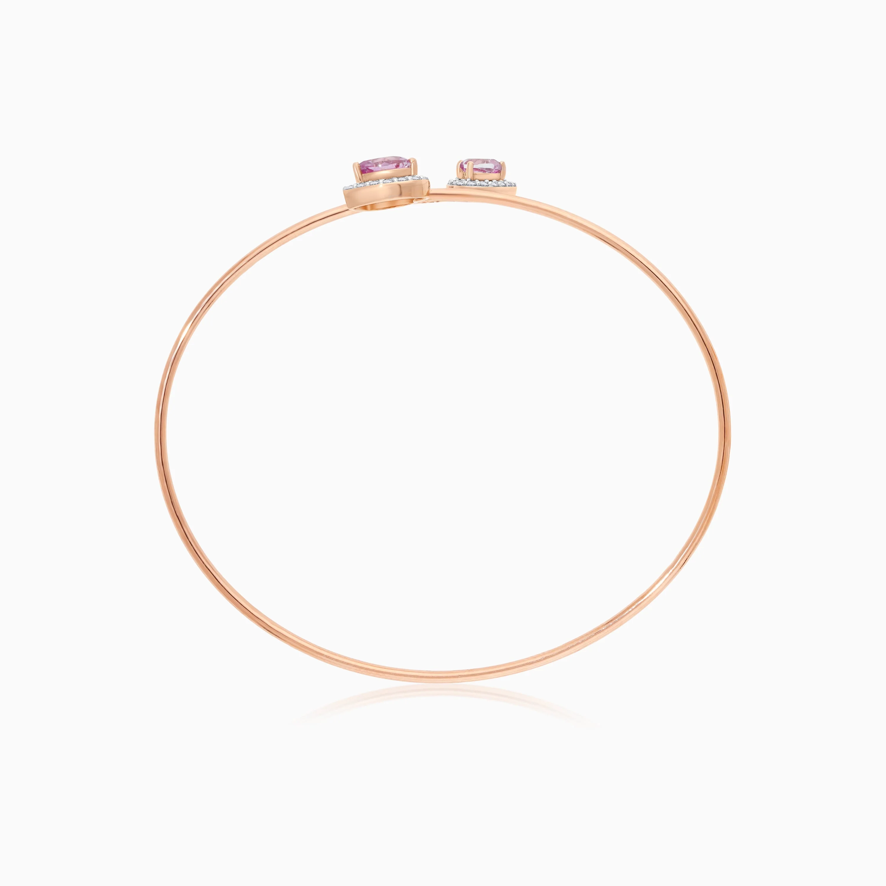 18k Rose Gold Heart Bangle with Pink Topaz & Natural Diamonds - Image 4