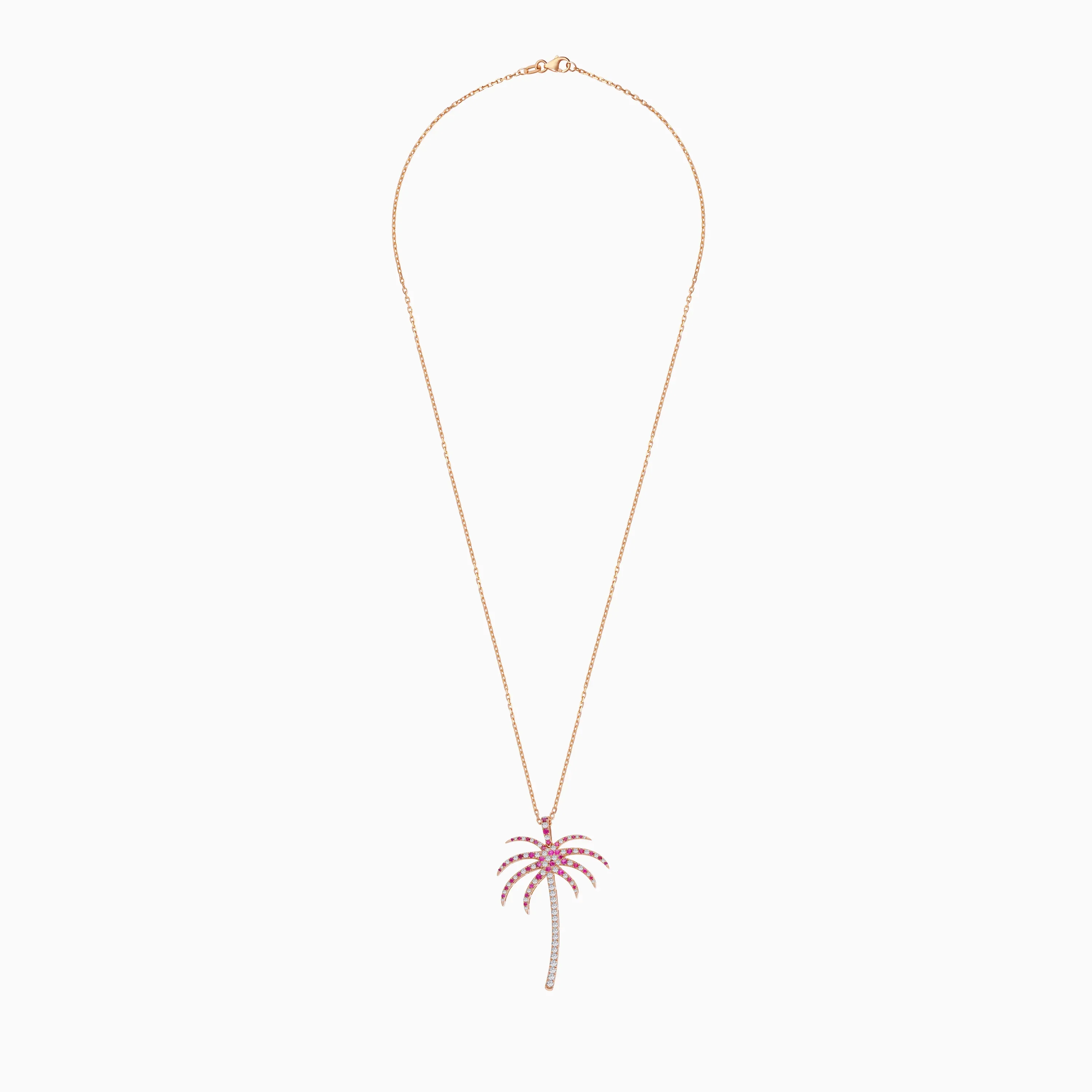 18K Rose Gold Chain with Palm Tree-Shaped Pendant (40mm) Decorated with Natural Diamond and Red Ruby | Al Nakhla Collection - Image 2