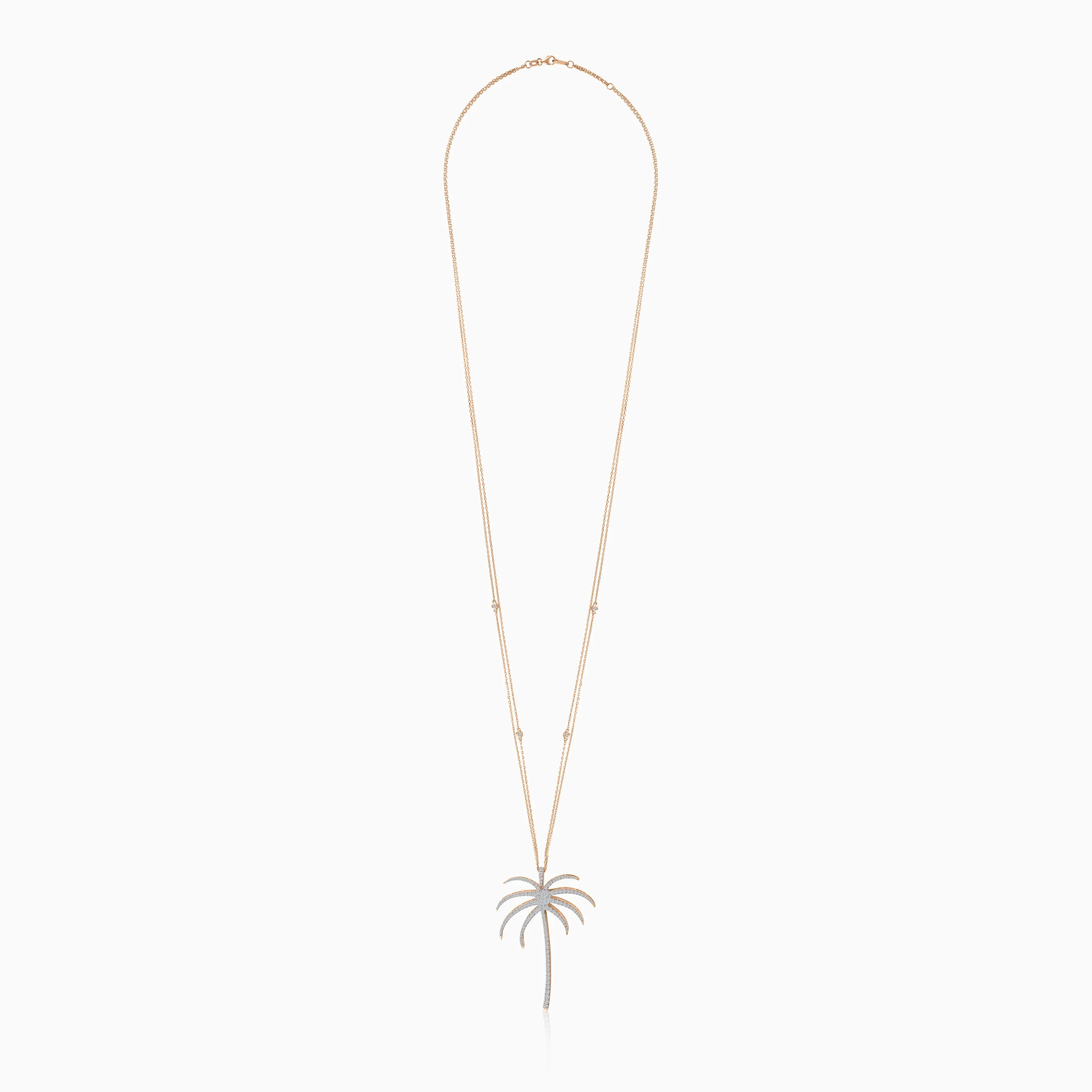 18K Rose Gold Chain with Palm Tree-Shaped Pendant (60mm) Decorated with Natural Diamond | Al Nakhla Collection - Image 2