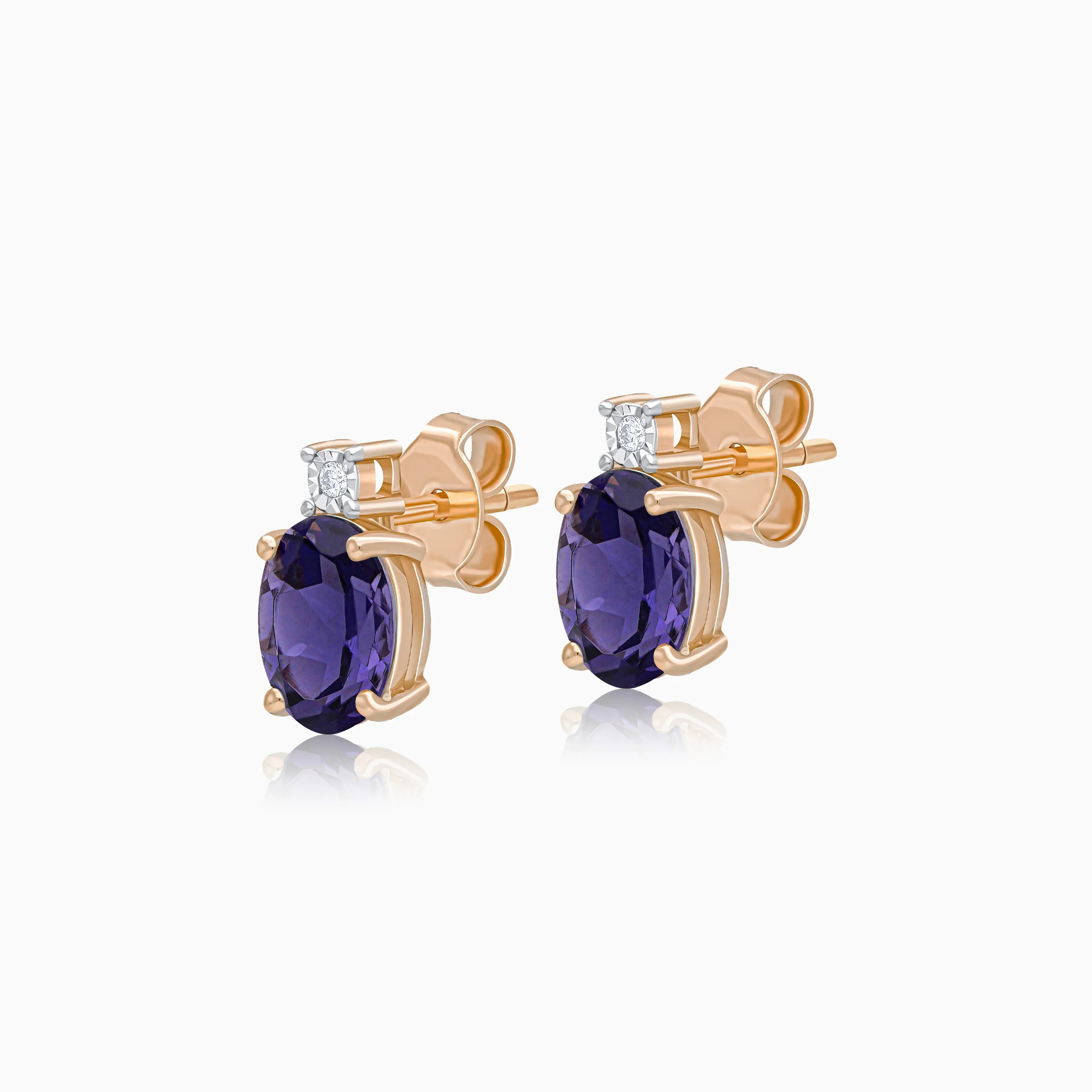 18k rose gold earrings decorated with Iolite gems and Natural Diamond | Colour Classic Collection - Image 2