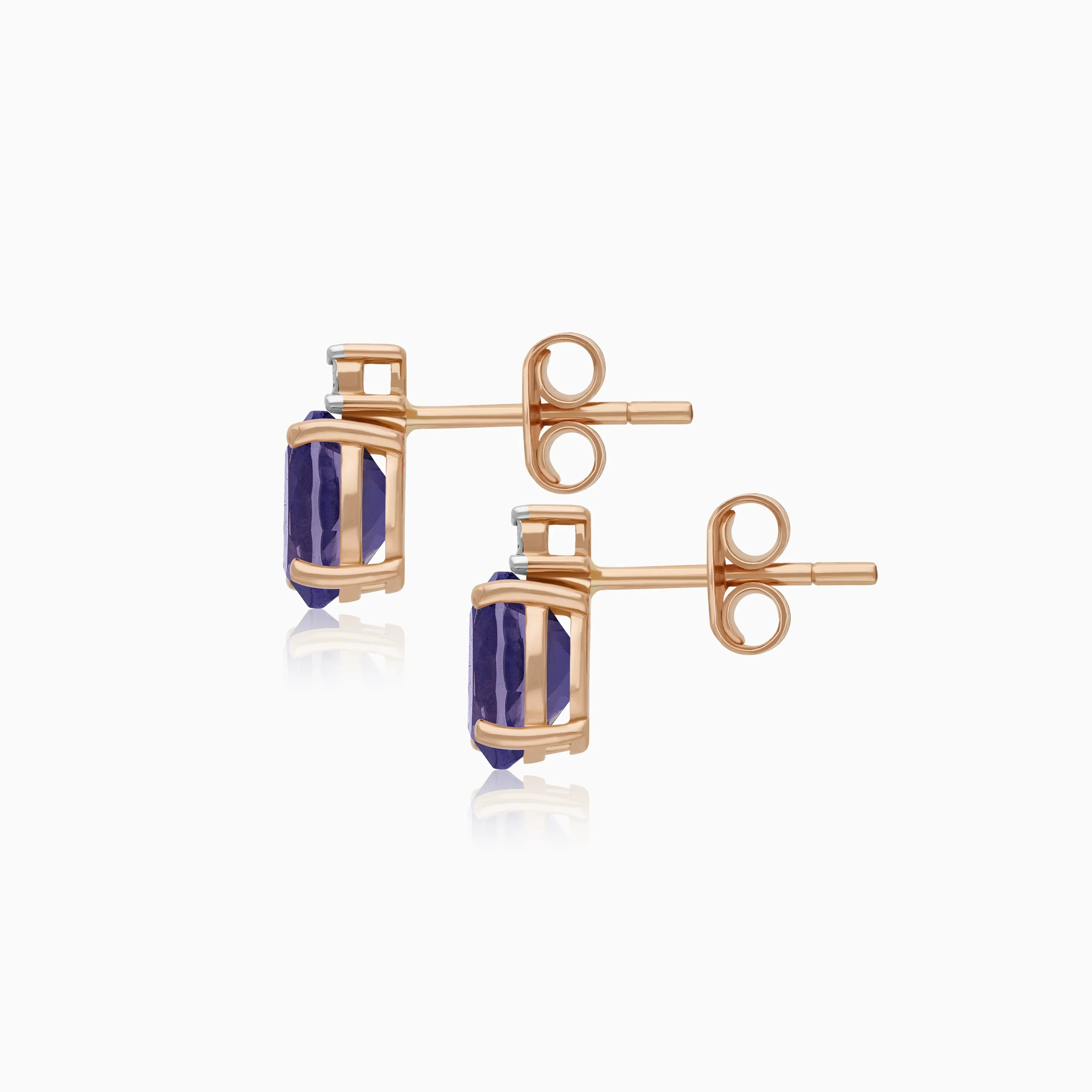 18k rose gold earrings decorated with Iolite gems and Natural Diamond | Colour Classic Collection - Image 3