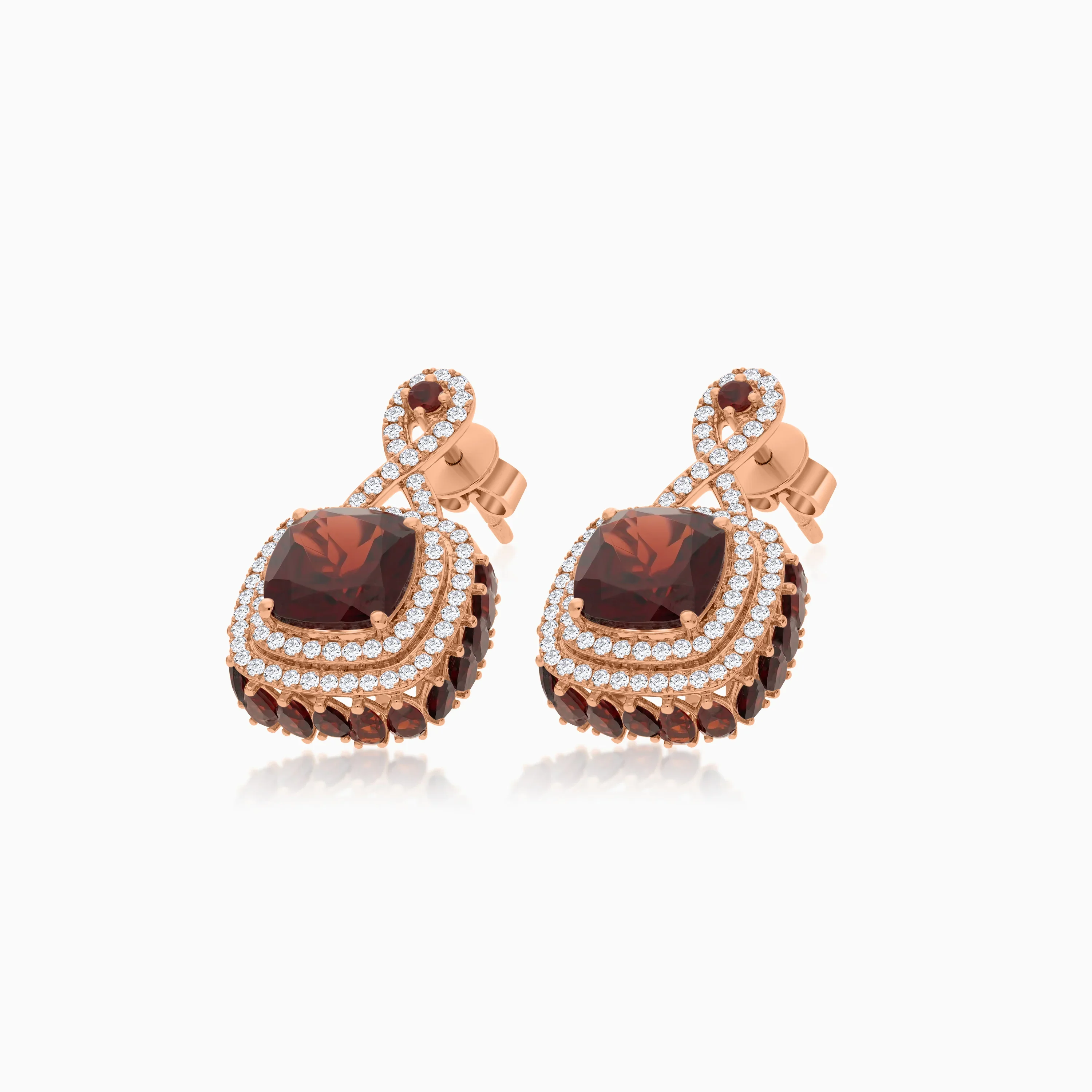 18K Rose Gold Earrings featuring a stunning Natural Diamond and Garnet stones - Vida Collection - Image 3
