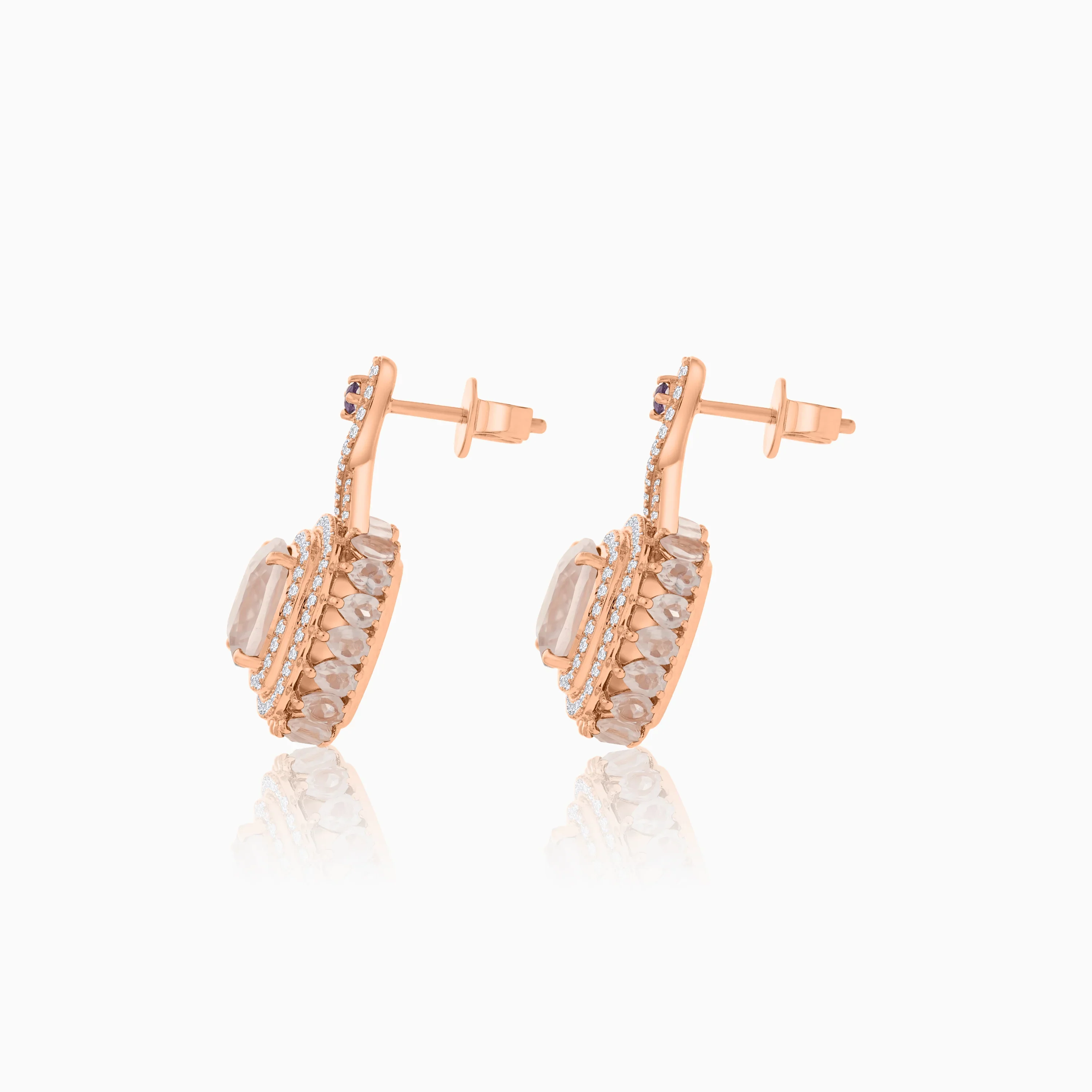 18K Rose Gold Earrings with Natural Diamond and Rose Quartz Stones - Vida Collection - Image 3