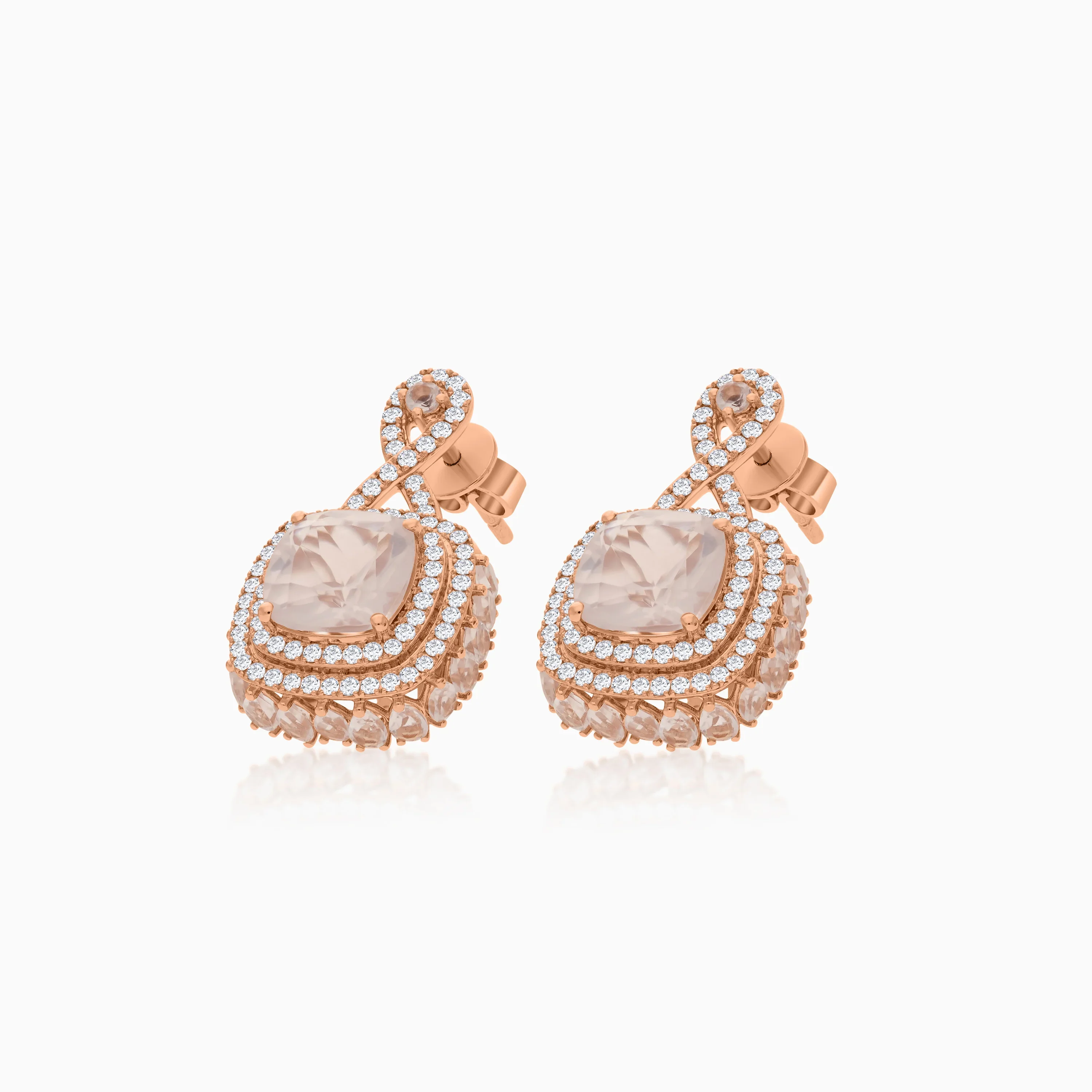 18K Rose Gold Earrings with Natural Diamond and Rose Quartz Stones - Vida Collection - Image 4