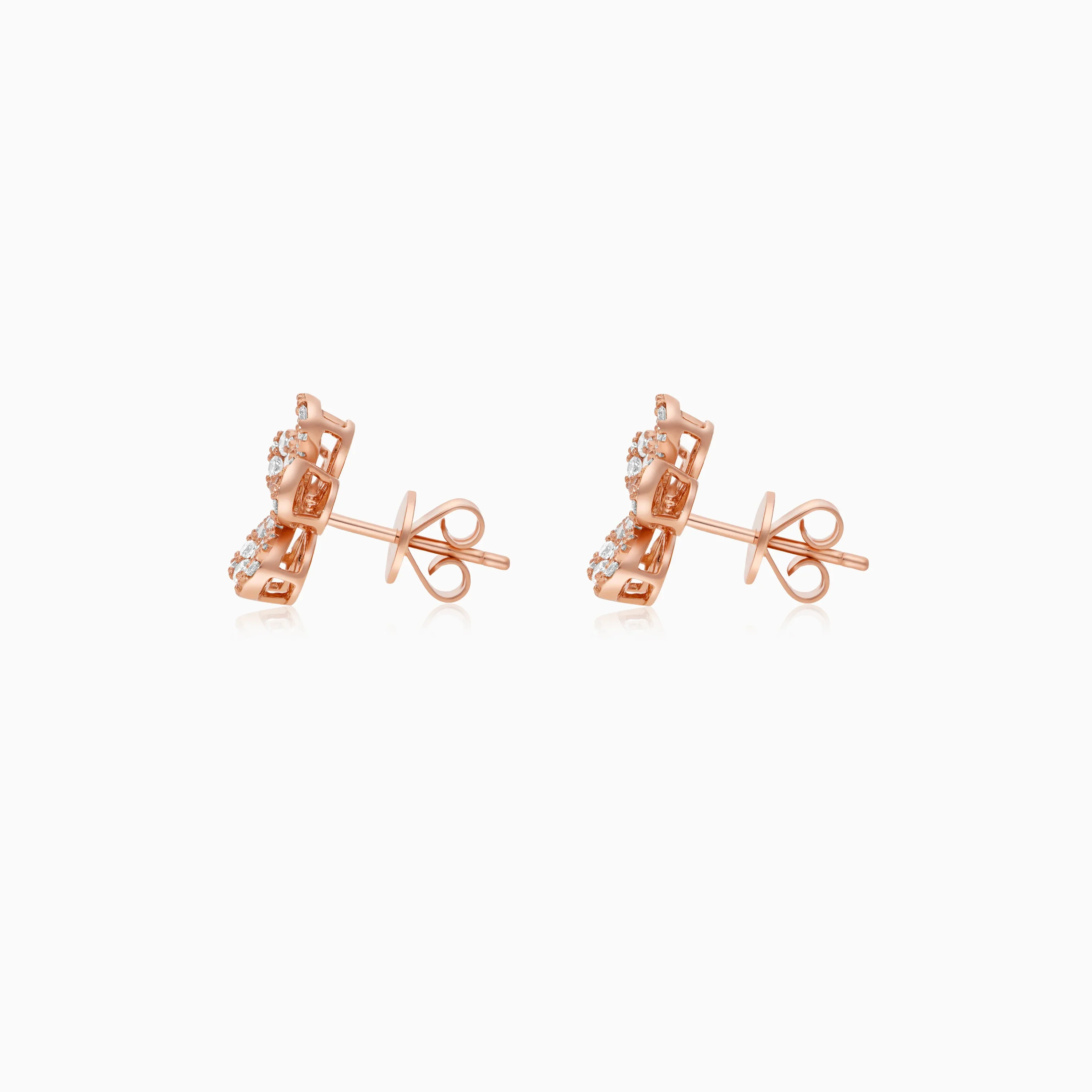 18K Rose Gold Flower Earrings with Natural Diamonds – Mosaic Collection - Image 3