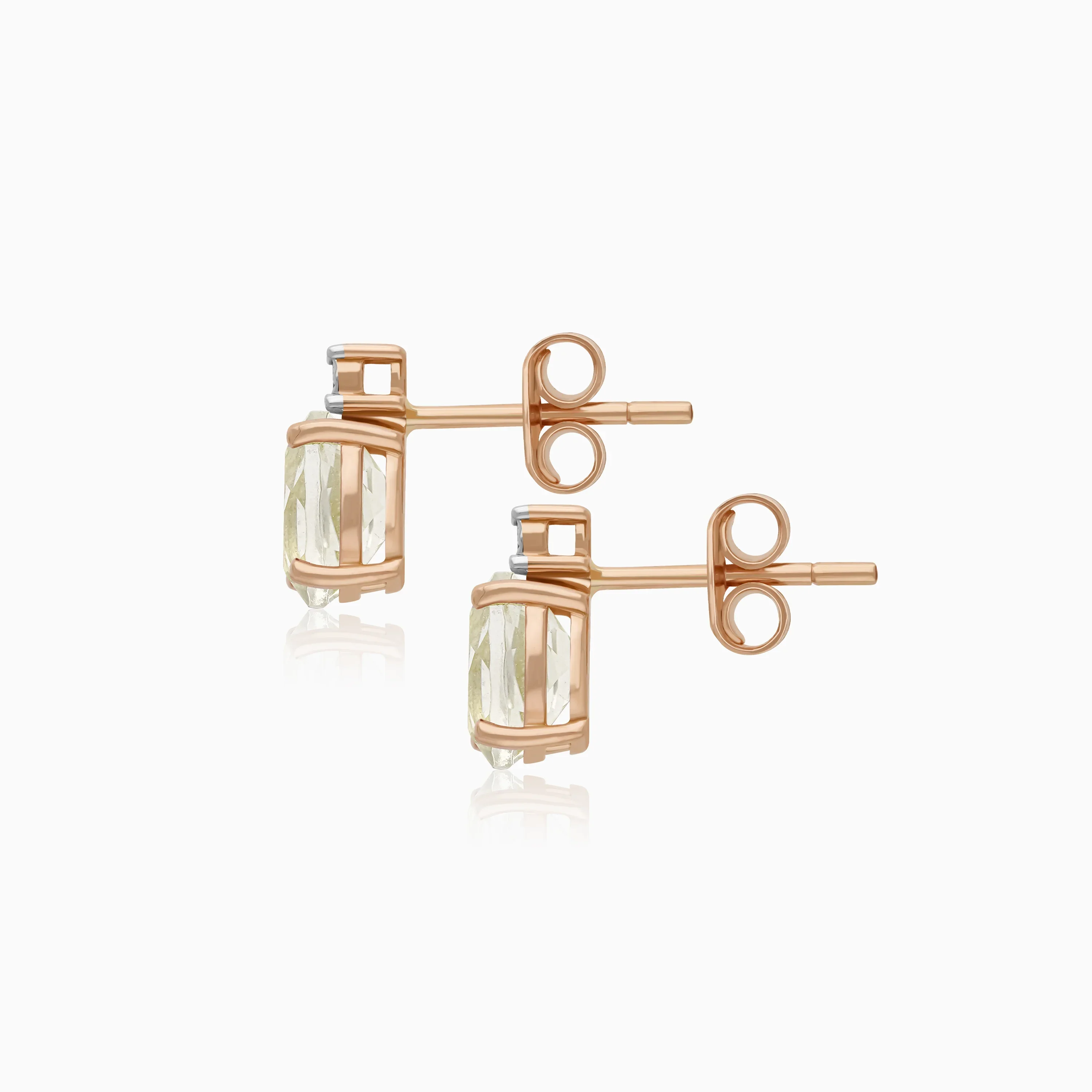 18K Rose Gold Earrings with Green Prasiolite & Natural Diamonds – Classic Collection - Image 3