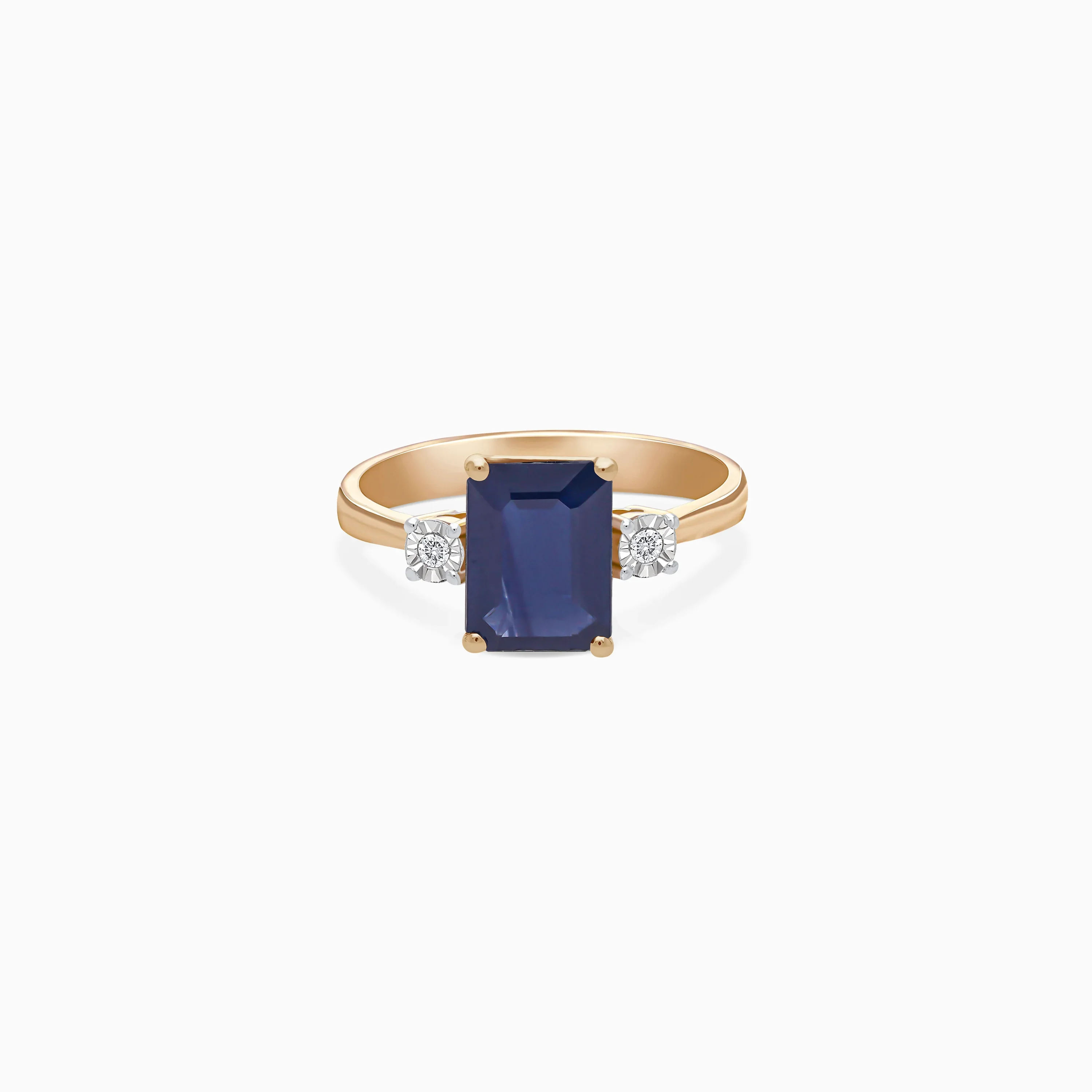 18k rose gold emerald cut Blue sapphire stone and natural diamond ring in 18k Rose gold | colour classic collection - Image 2