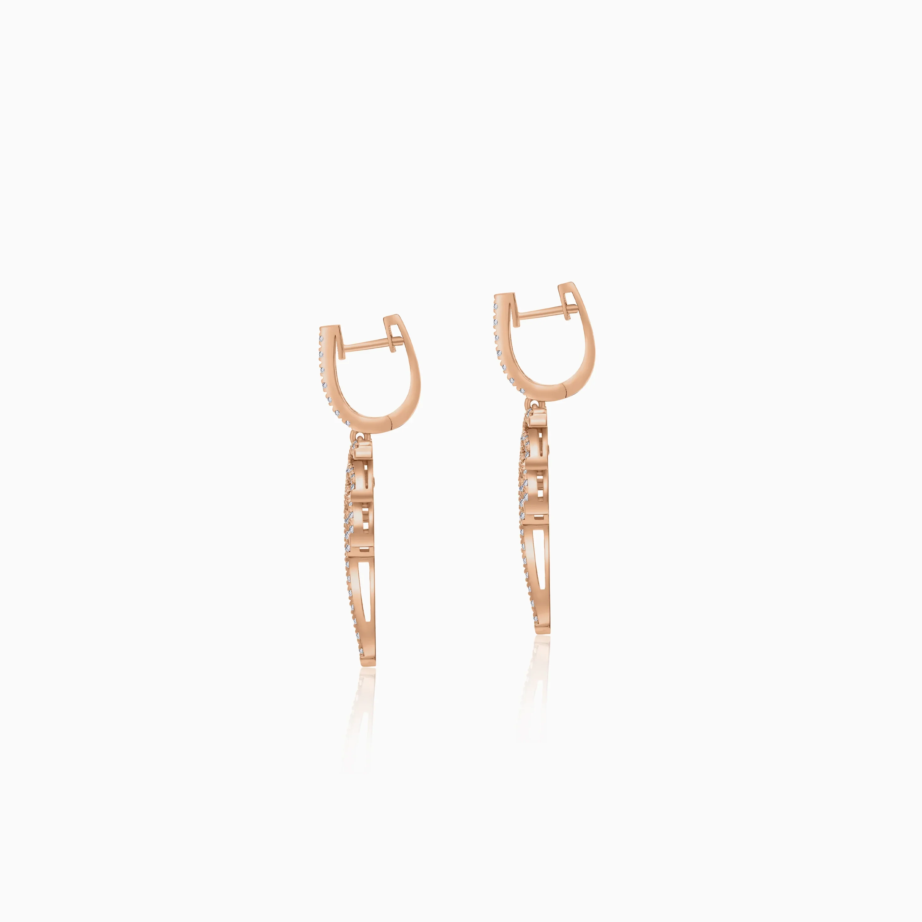 18K Rose Gold Hoop Earrings with Dangling Palm Tree-Shaped Design Decorated with Natural Diamond | Al Nakhla Collection - Image 4