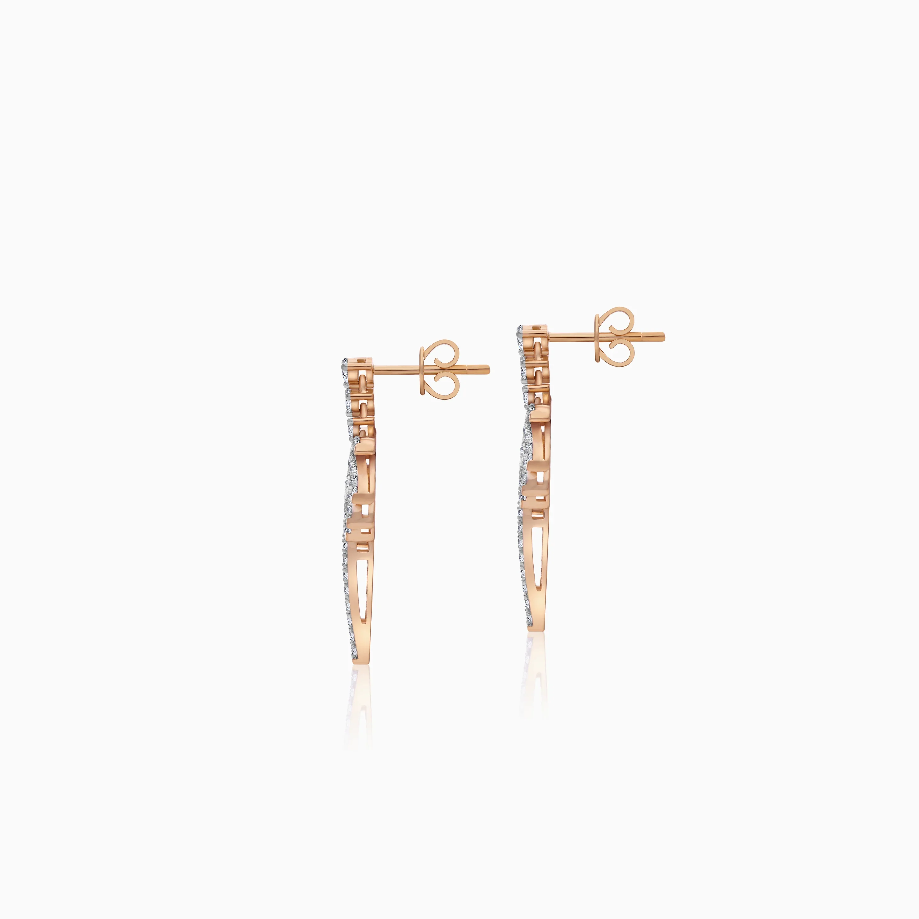 18K Rose Gold Stud Earrings with Dangling Palm Tree-Shaped Design Decorated with Natural Diamond | Al Nakhla Collection - Image 3