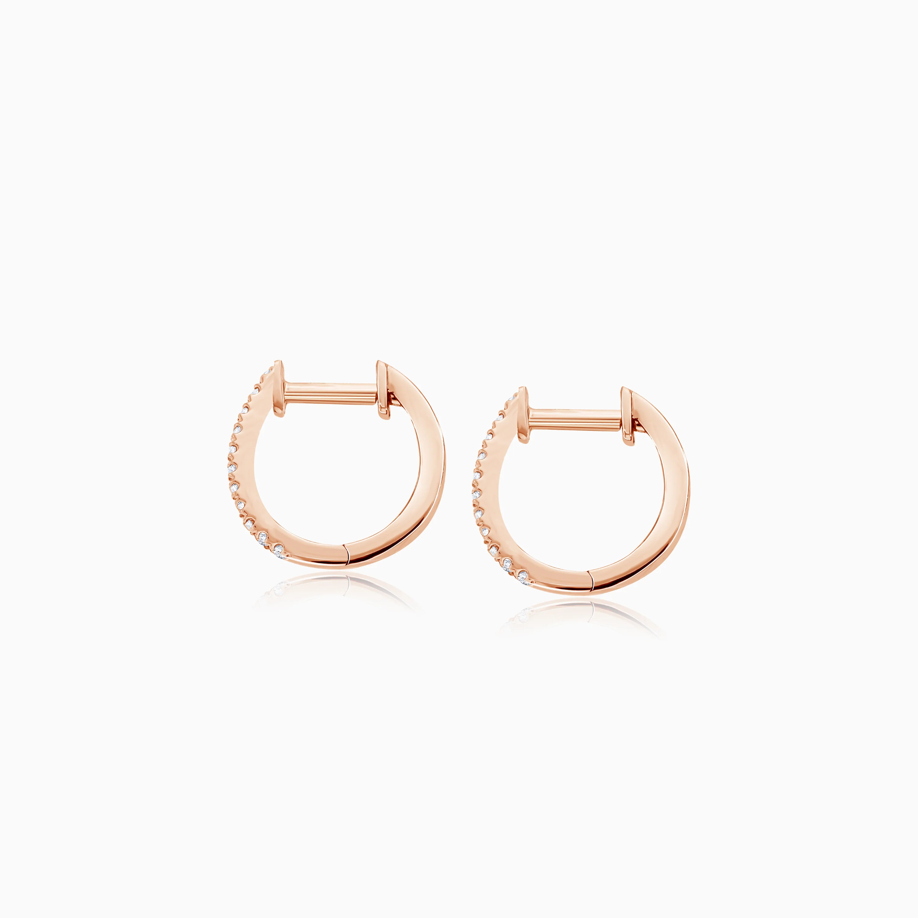 18K Rose Gold Huggie Round Natural Diamond Earrings - Image 3