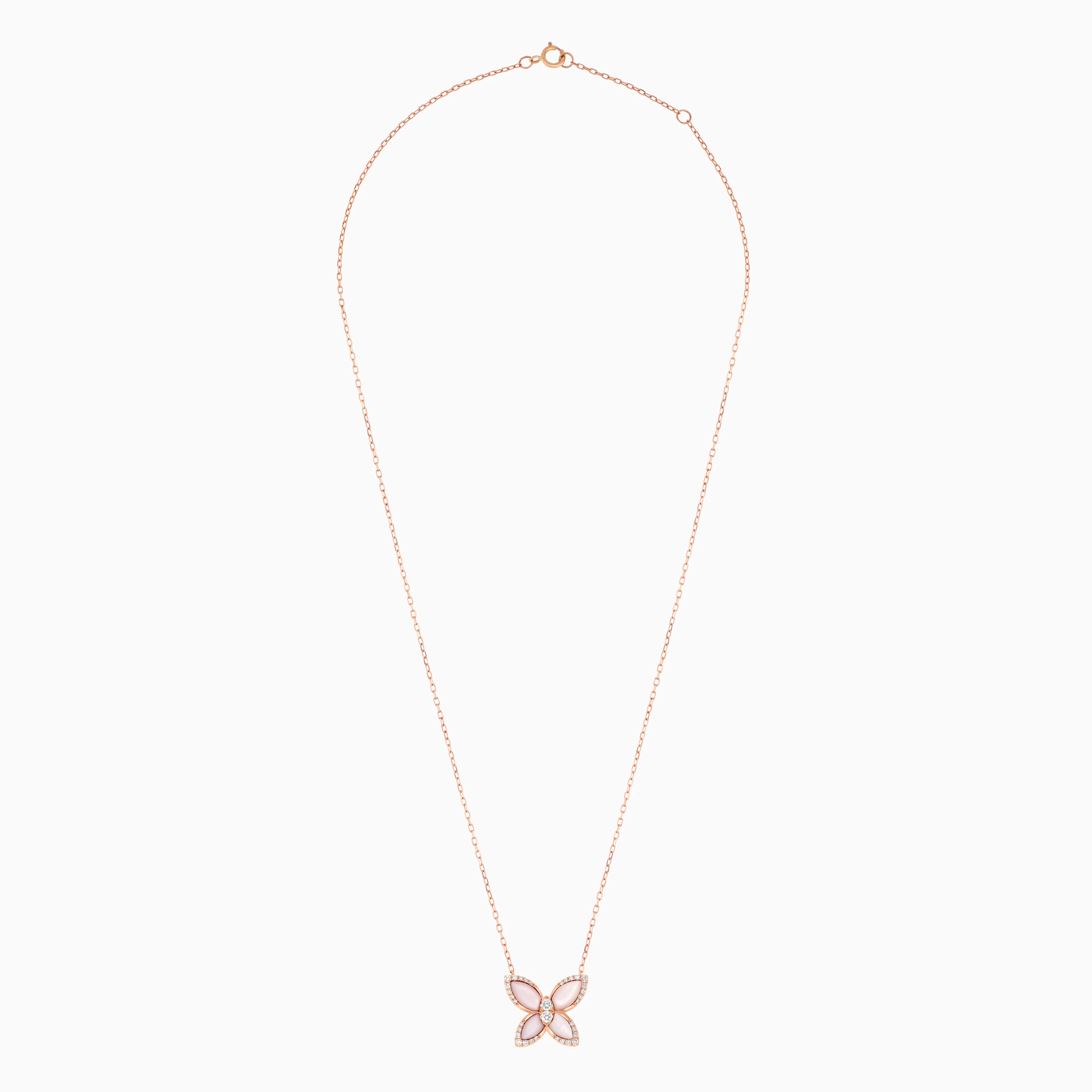 18K Rose Gold Butterfly Necklace with Mother of Pearl and Natural Diamonds – Mosaic Collection - Image 3