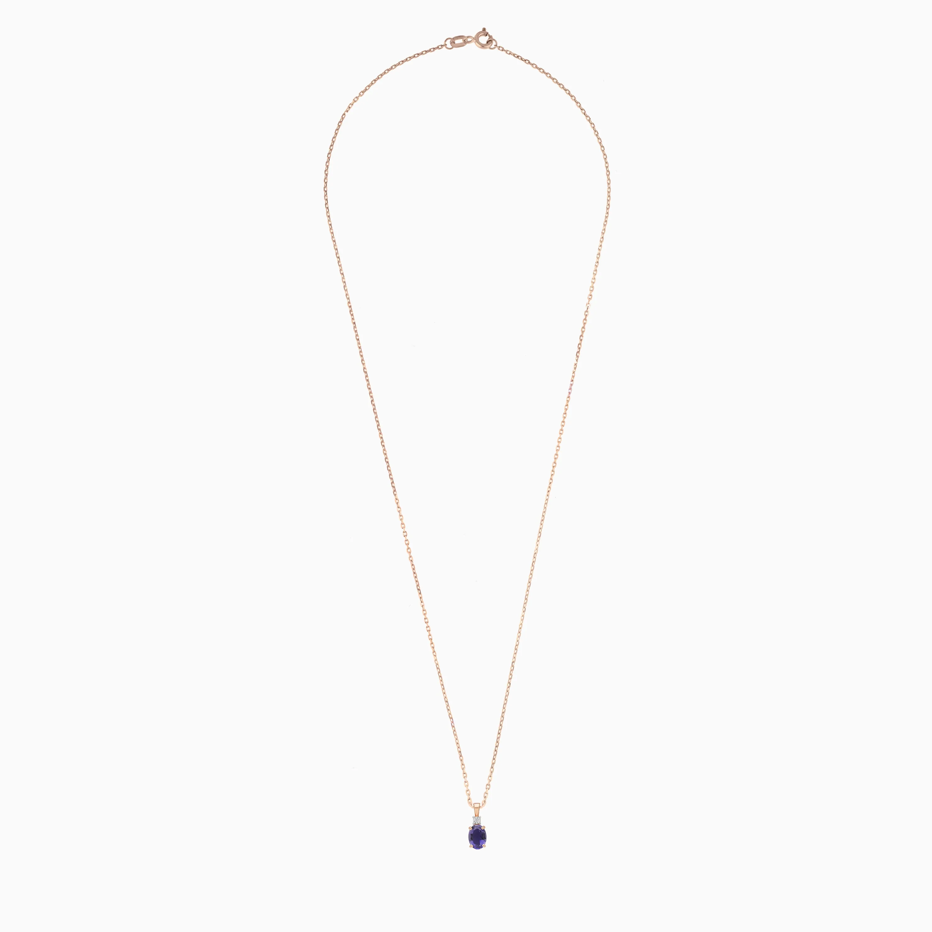 18k Rose Gold Necklace Decorated with Iolite Gems and Natural Diamond | Colour Classic Collection - Image 3