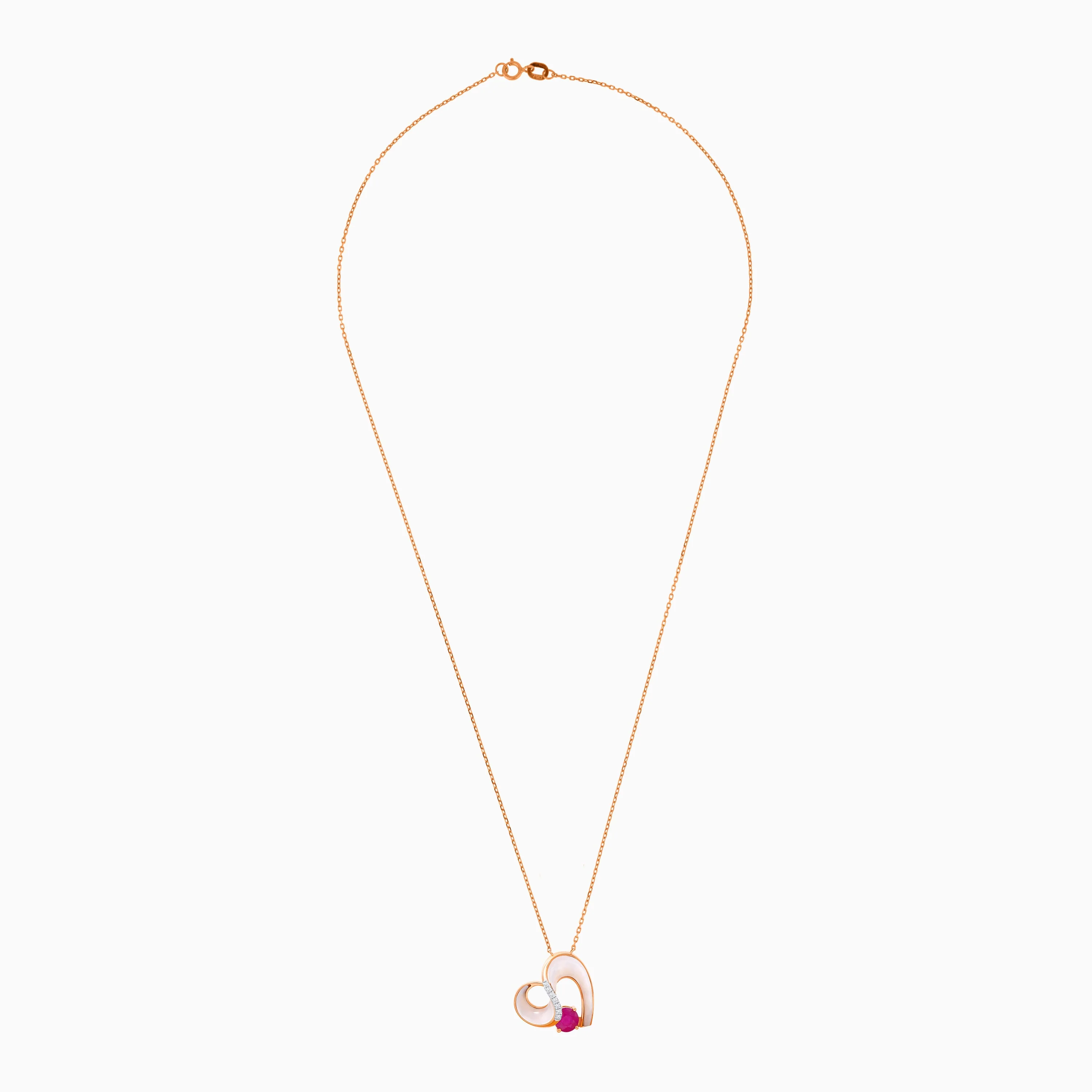 18k Rose Gold Necklace with Mother of Pearl, Natural Diamonds & Ruby - Image 3