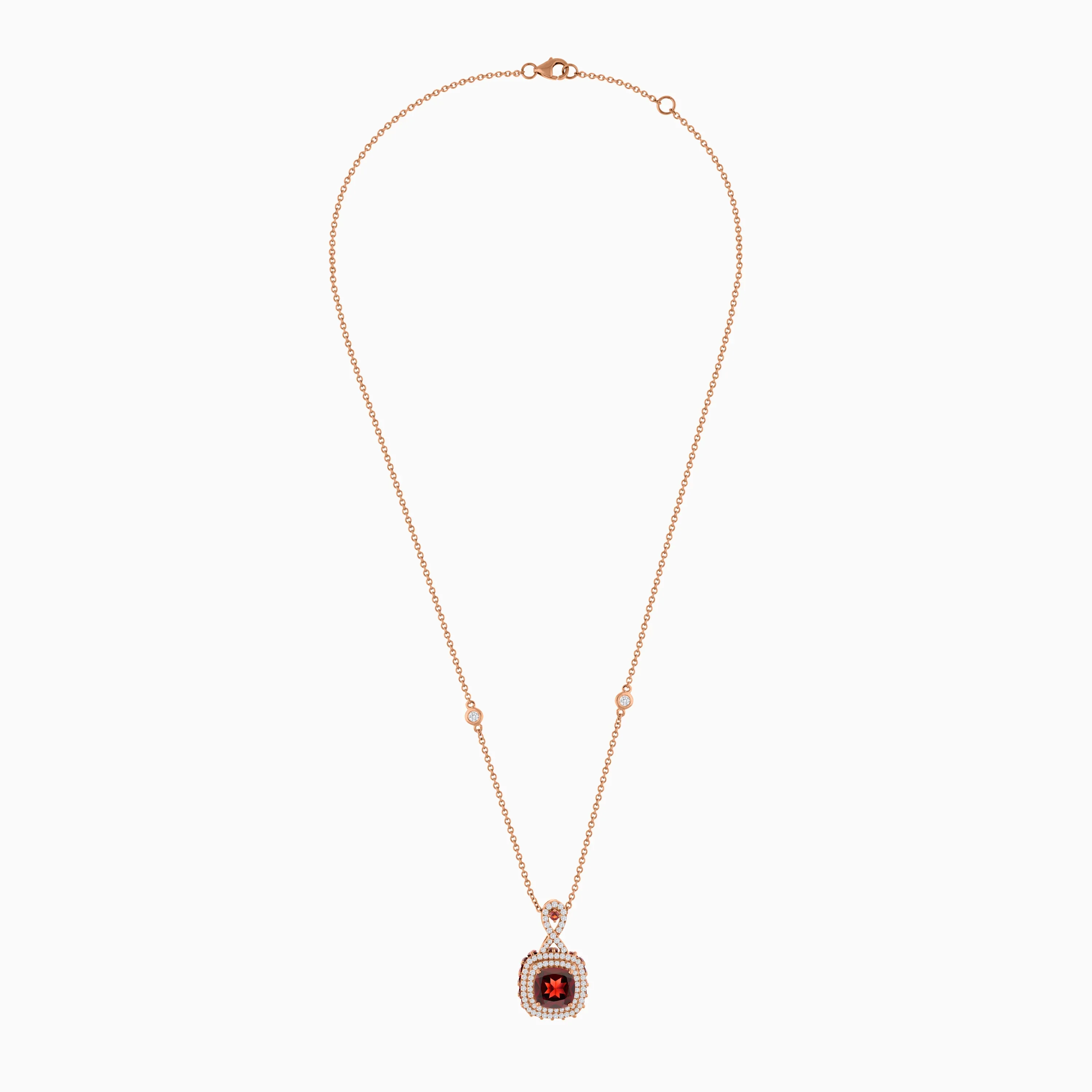 18K Rose Gold Necklace featuring a stunning Natural Diamond and Garnet stones - Image 3