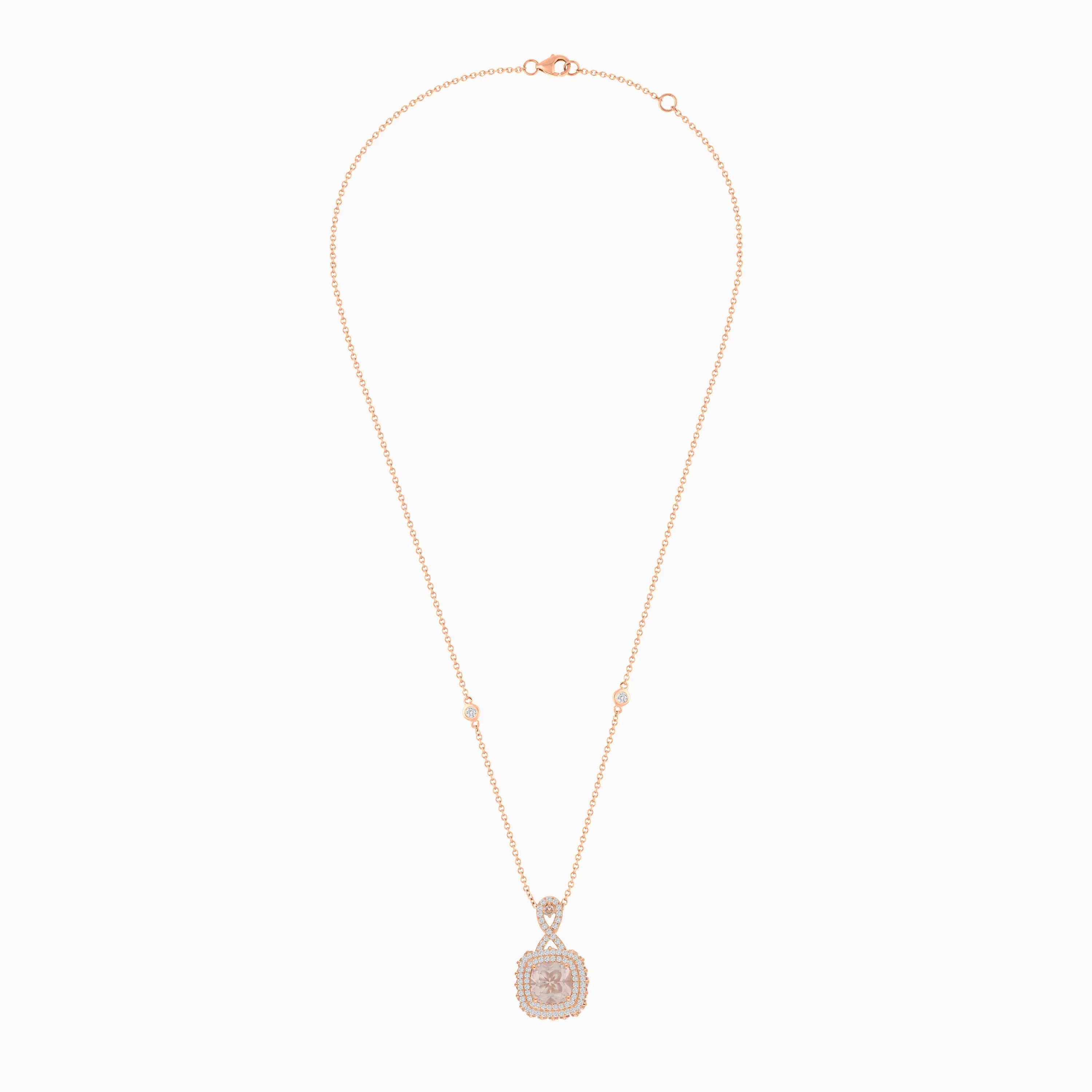 18K Rose Gold Necklace featuring a stunning Natural Diamond and Rose quartz stones - Image 3