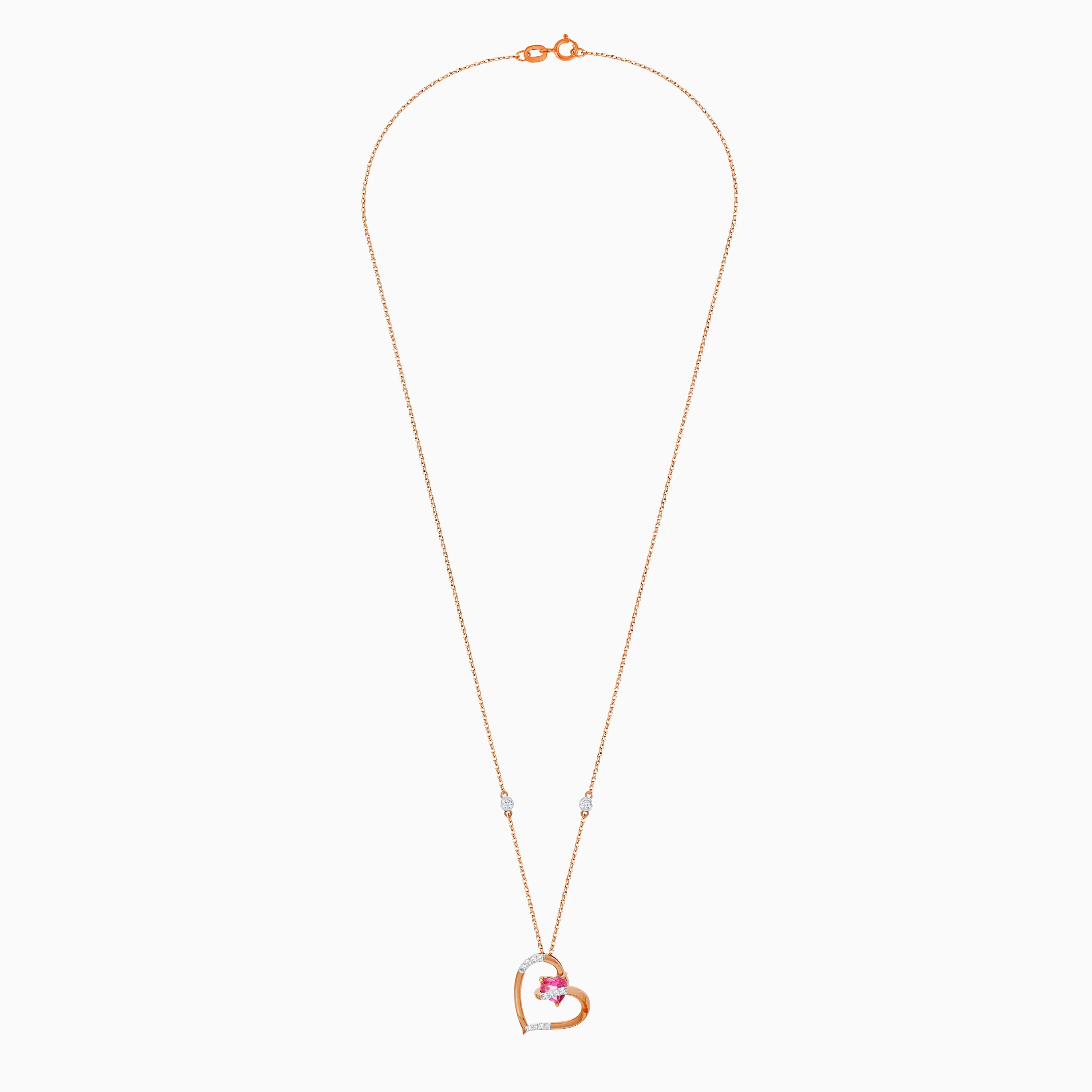 18k Rose Gold Necklace with Pink Topaz Heart & Natural Diamonds - Image 3
