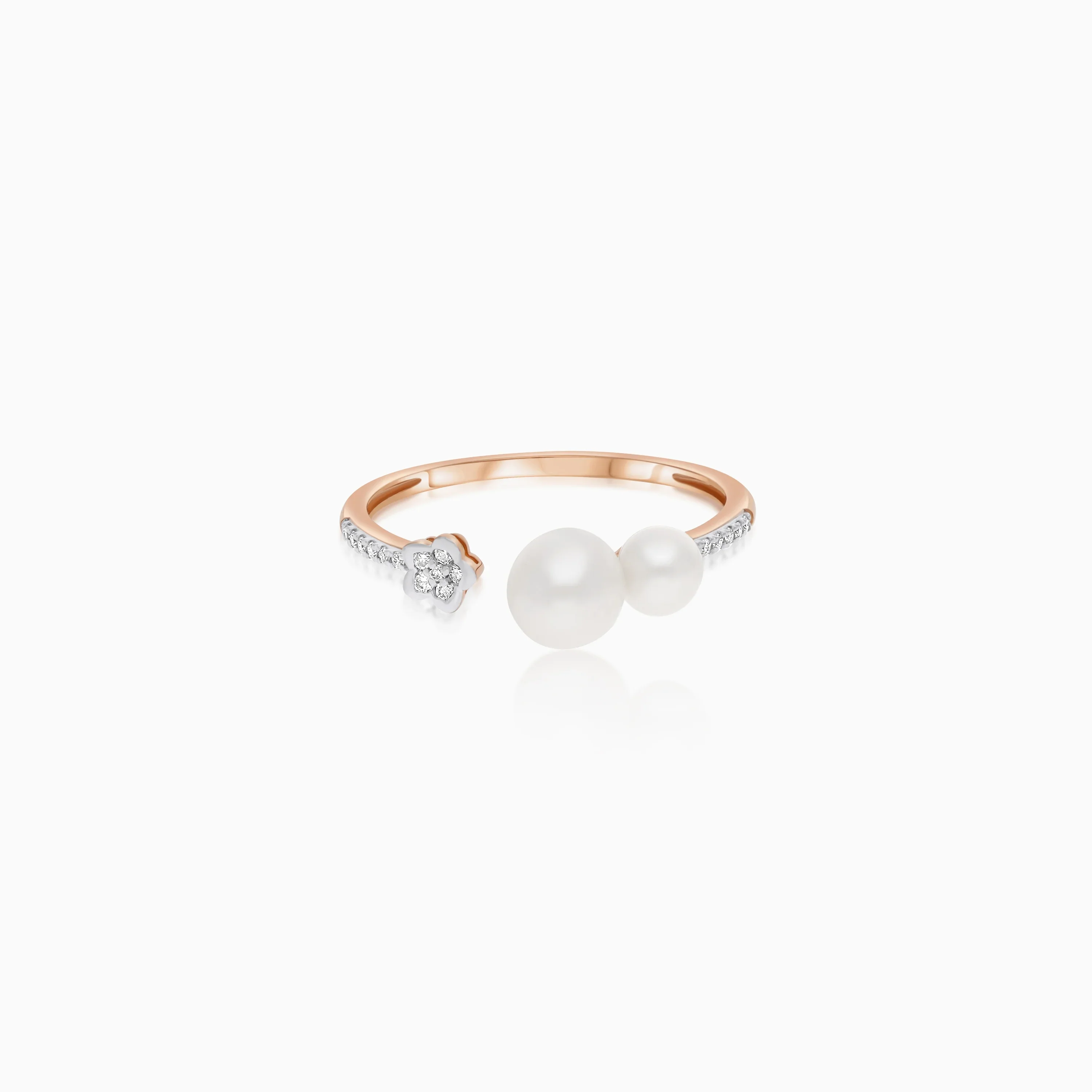 18k Rose Gold Pearl & Natural Diamond Floral Open Ring - Danah Diamond Collection - Image 2