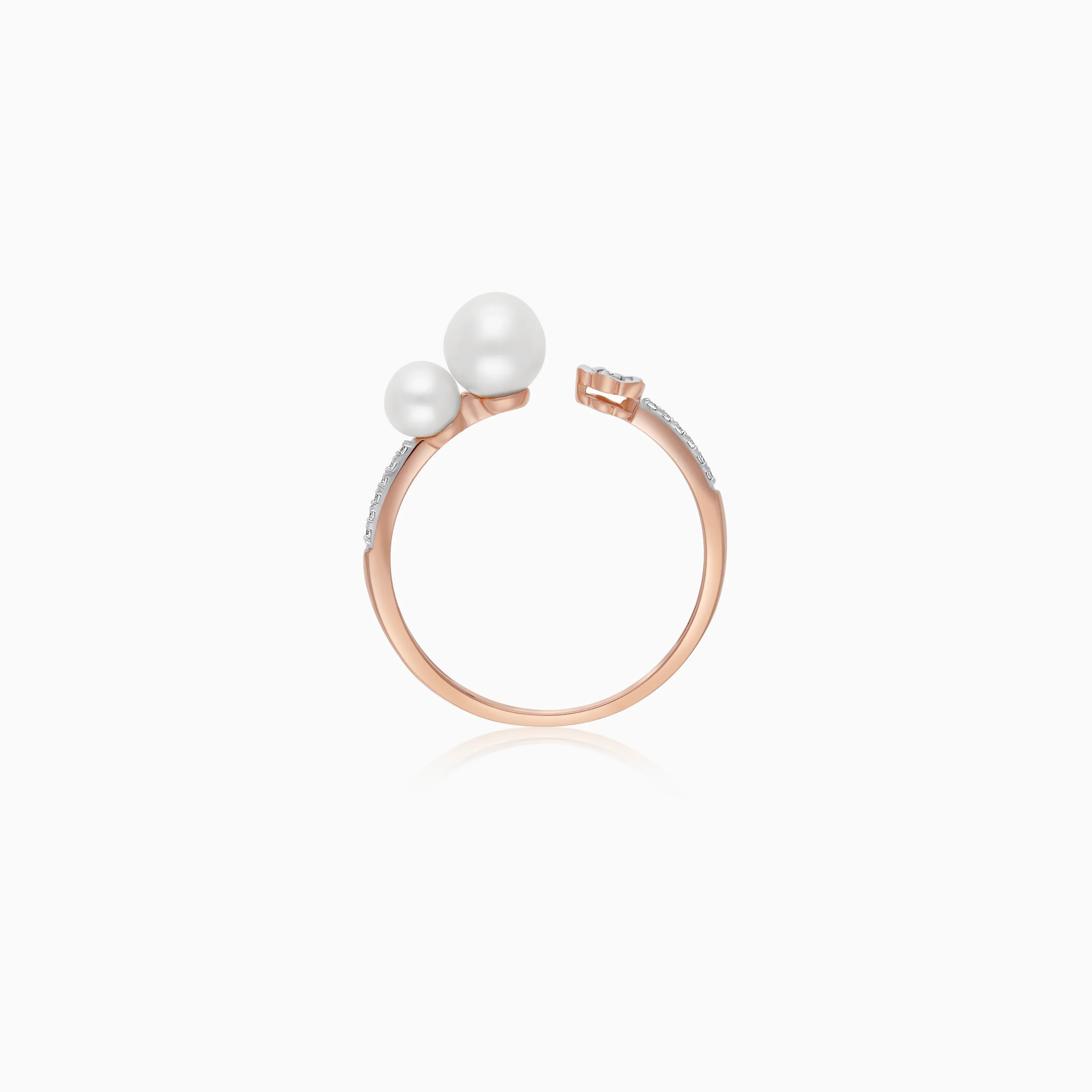 18k Rose Gold Pearl & Natural Diamond Floral Open Ring - Danah Diamond Collection - Image 3