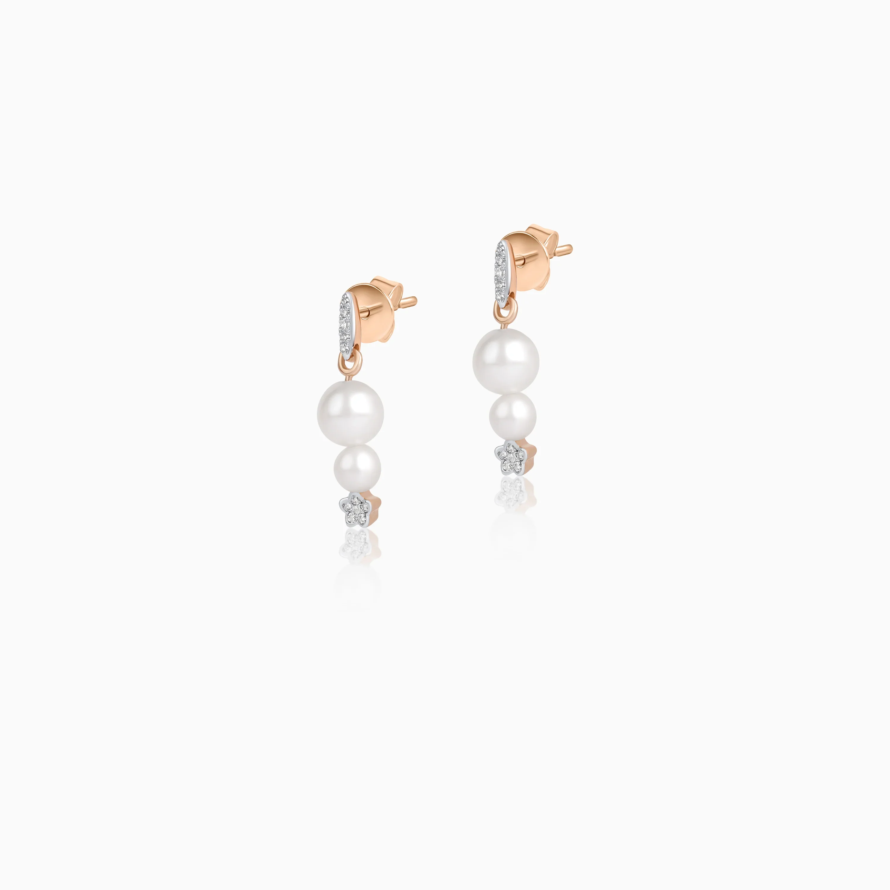 18k Rose Gold Pearl & Natural Diamond Star Drop Earrings - Danah Diamond Collection - Image 2