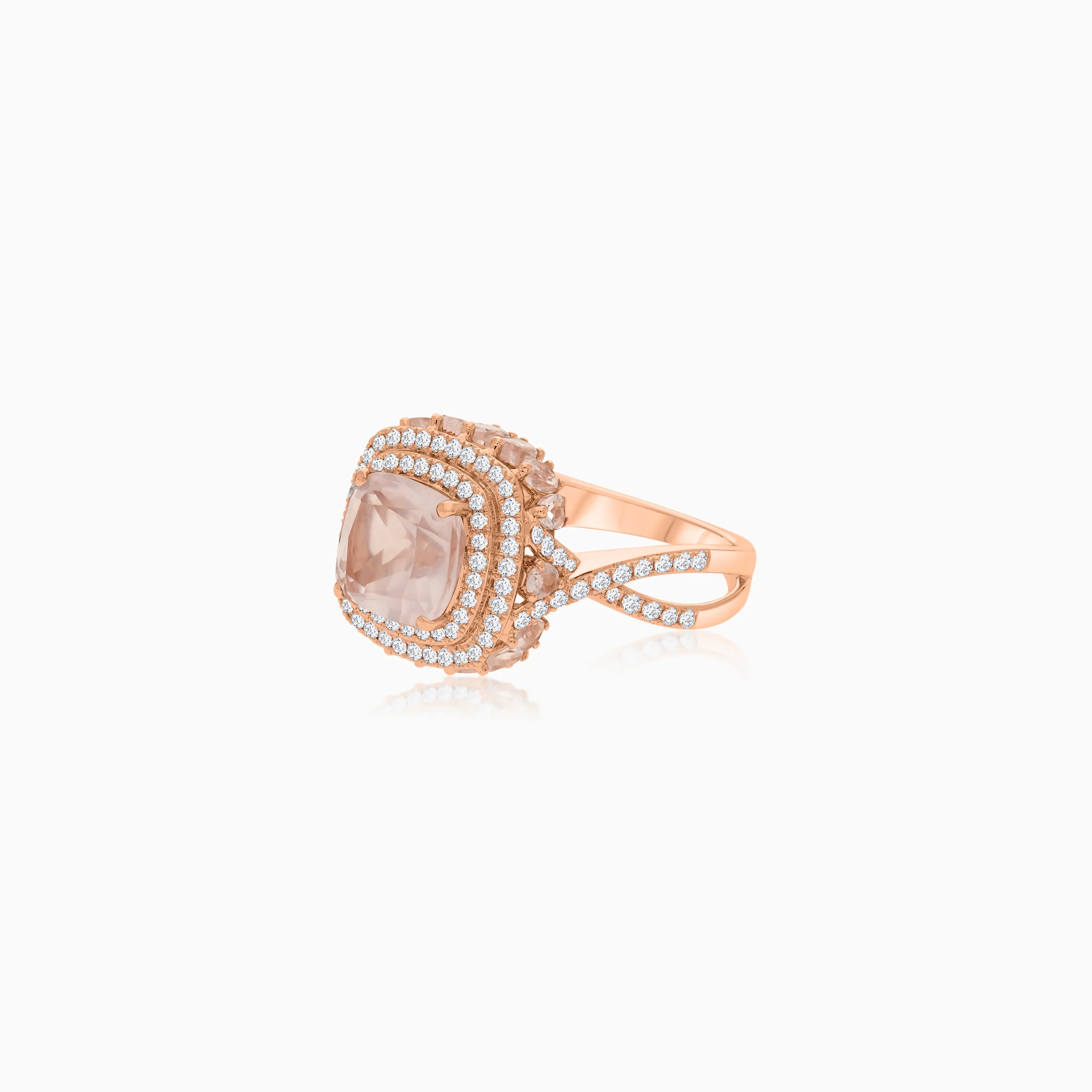 18K Rose Gold Ring  featuring a stunning Natural Diamond and Rose quartz stones - Image 3